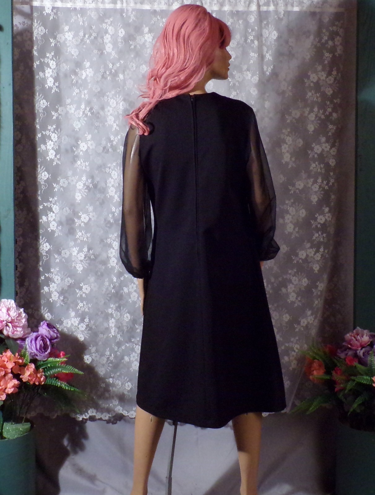 Vintage 70s Black Cocktail Dress Size Medium M/L 1970s Retro Megan Draper Chic