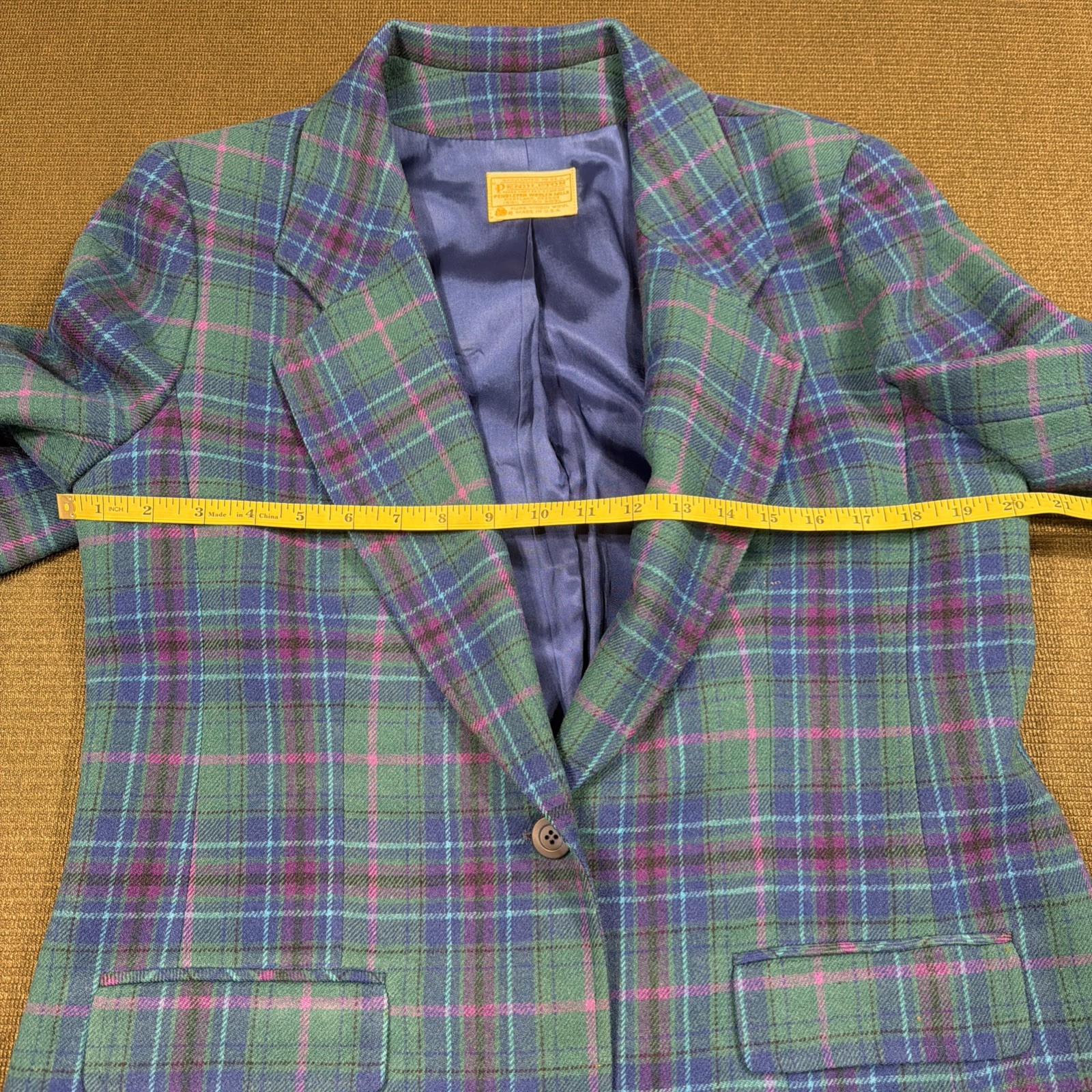 Vtg Pendleton Women’s Purple Green & Blue 100% Virgin Wool Plaid Blazer Size 16