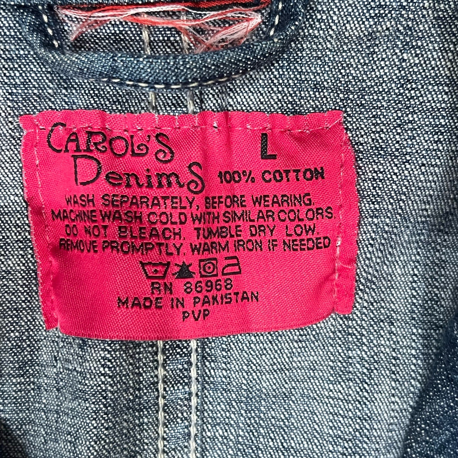 VTG Carol’s Denims Blazer Jacket L Blue Jean White Piping Preppy Cottagecore Y2K
