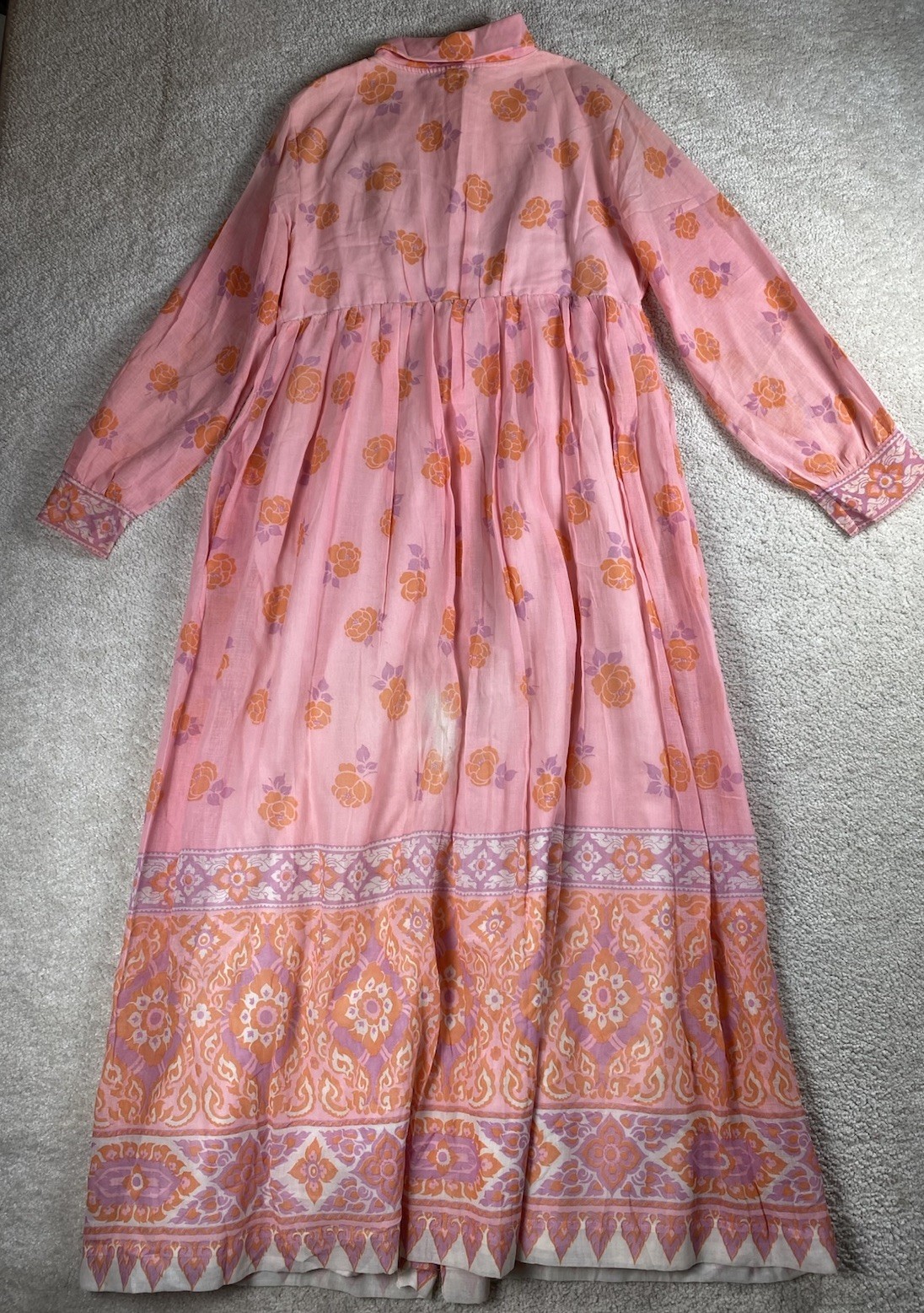 VTG Gilligan O’Malley Nightgown Robe M High Neck Long Sleeves Pink Floral Cotton