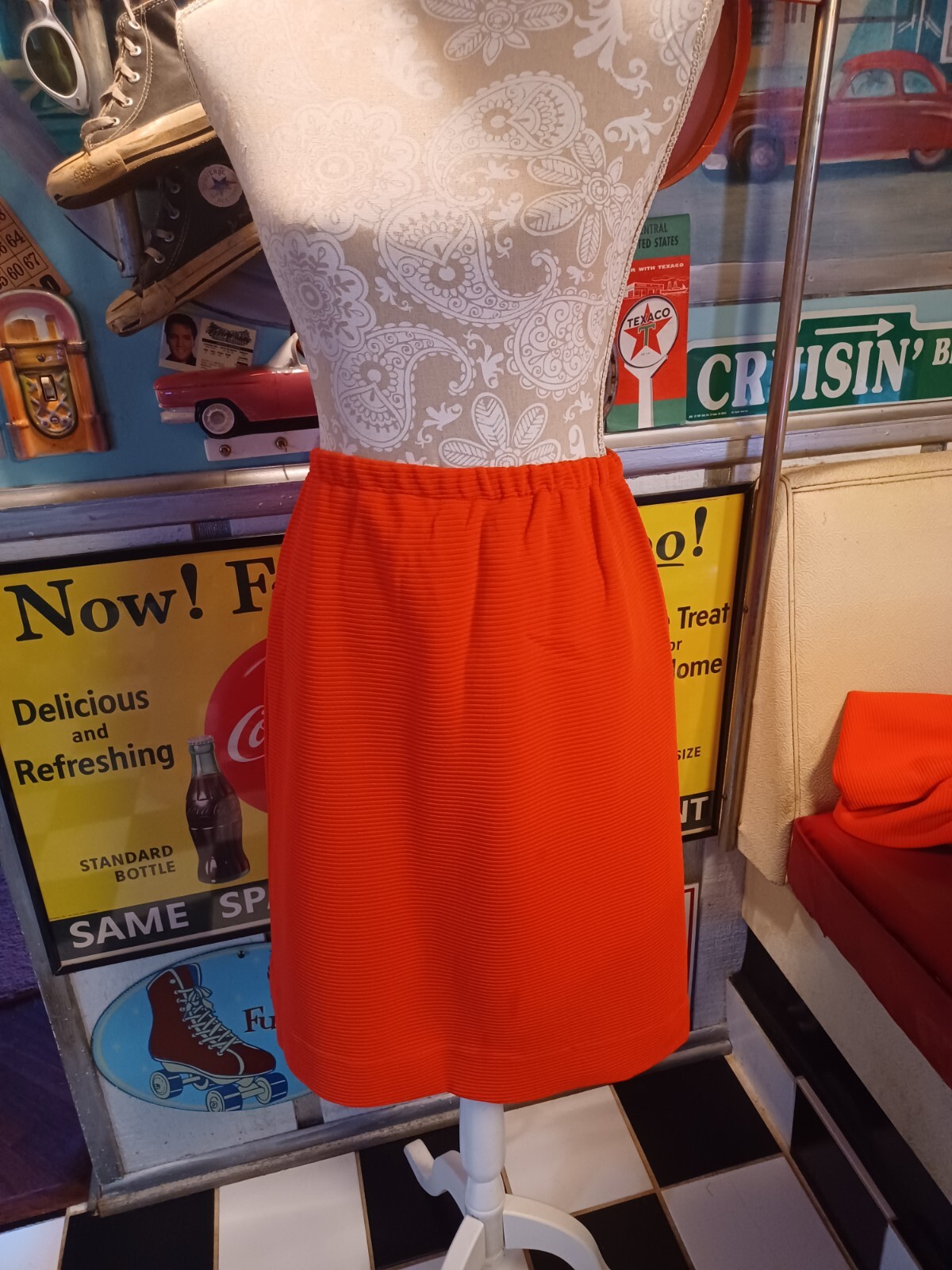 Vtg Mid-century 1960s Polyester Skirt Set UNION LABEL Orange Henry Lee MOD MCM