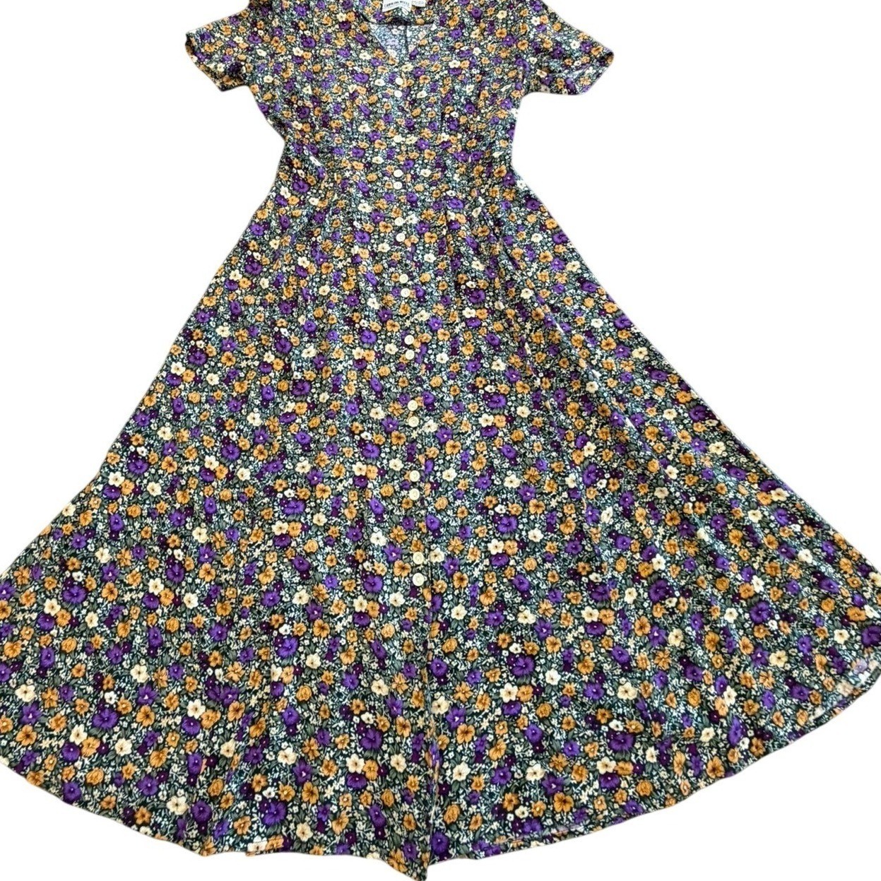 Caroline Wells VTG 90s Floral Midi Dress Rayon 12 Full buttons Down Front Y2K