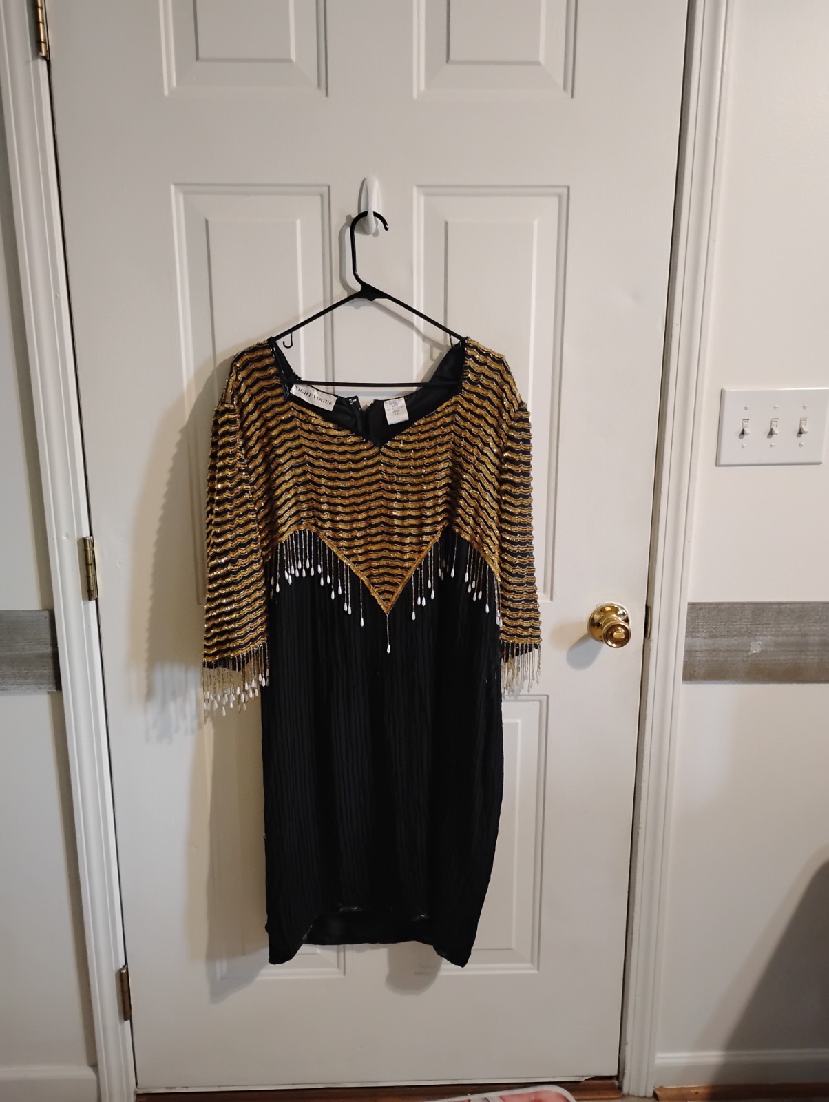 Women’s Size 2xl Vintage 80S Beaded 100% Silk DRESS YELLOW AND BLACK