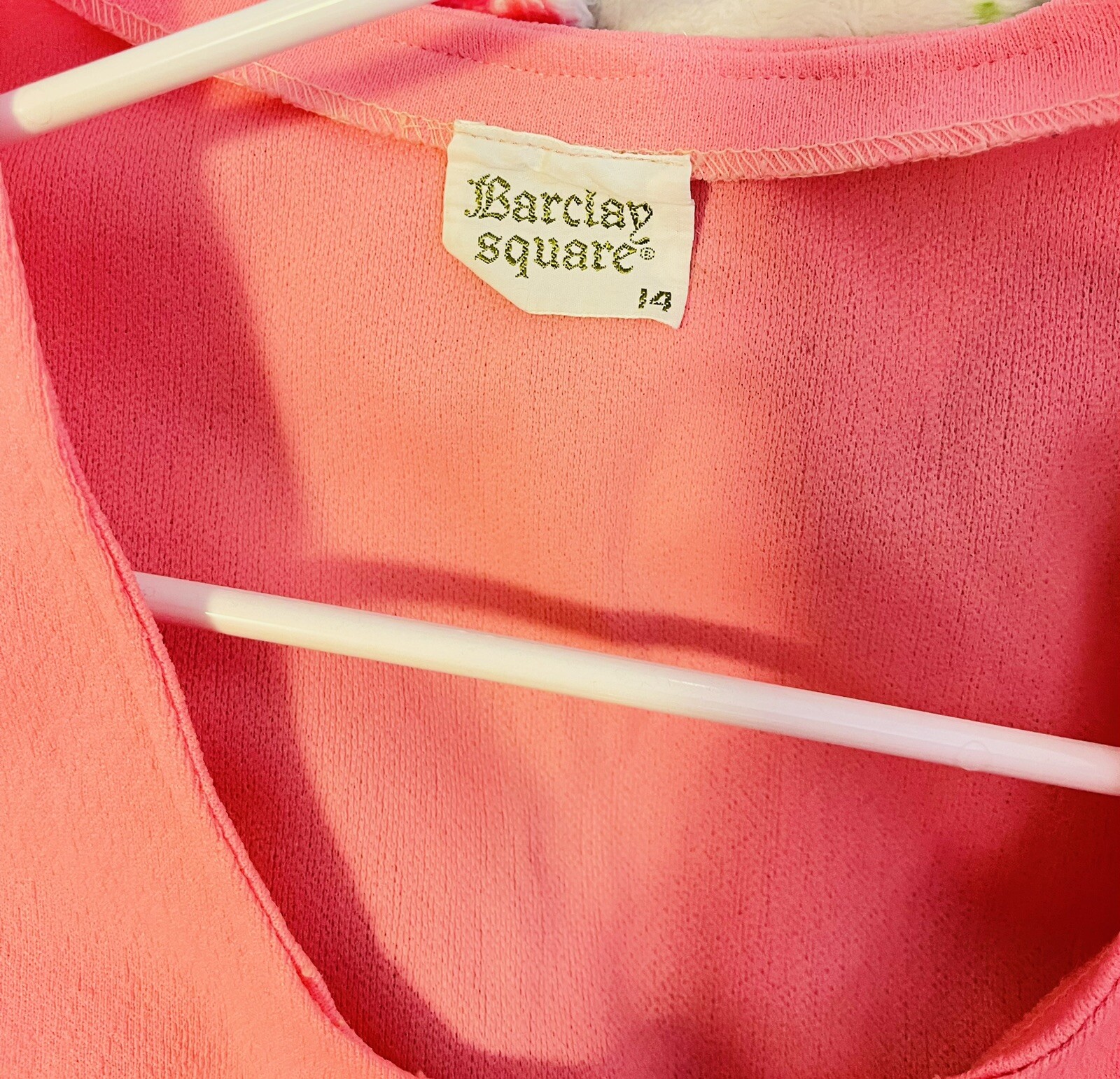Vintage Barclay Square 70s Pink Polyester House Dress Size 14