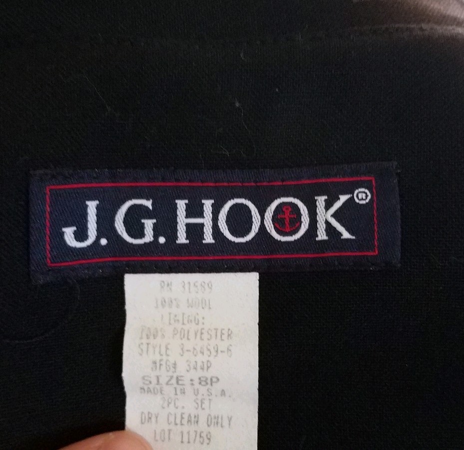 J G Hook Dress Jacket 2 Pc Set Size 8 P Black Wool Vtg lined coat