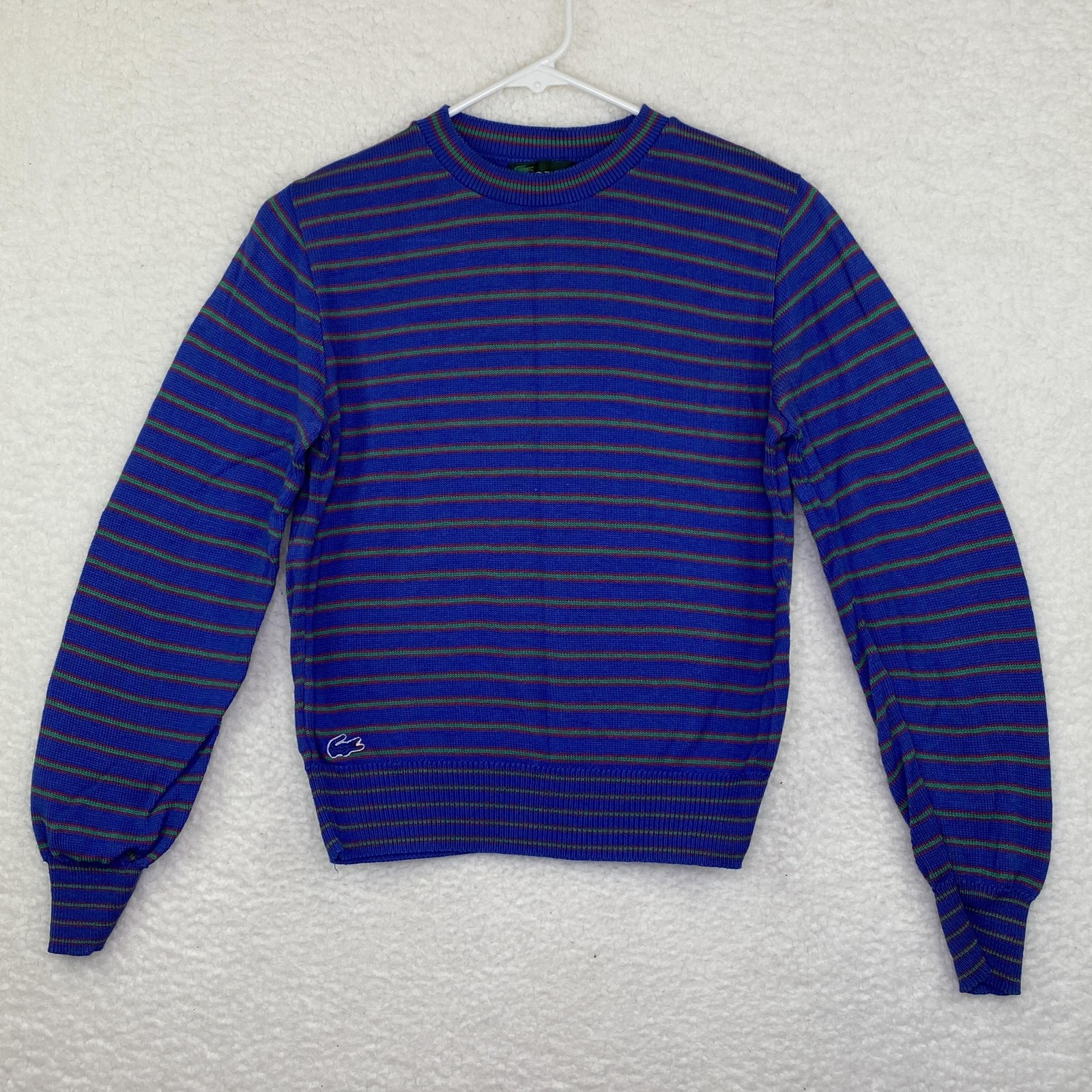 IZOD For Lacoste Sweater Womens S Blue Striped Crewneck Croc Logo Casual VTG