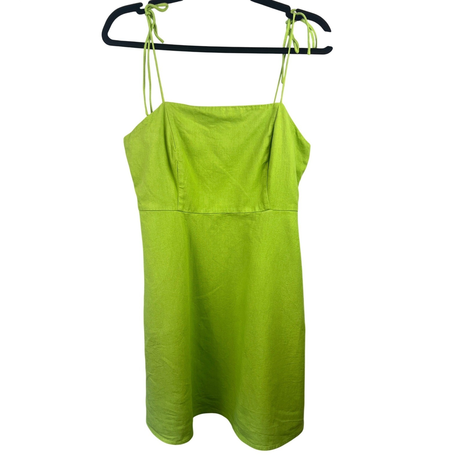 Old Navy Linen Blend Fit & Flare Lime Green Tie Shoulder Mini Cami Dress SZ M