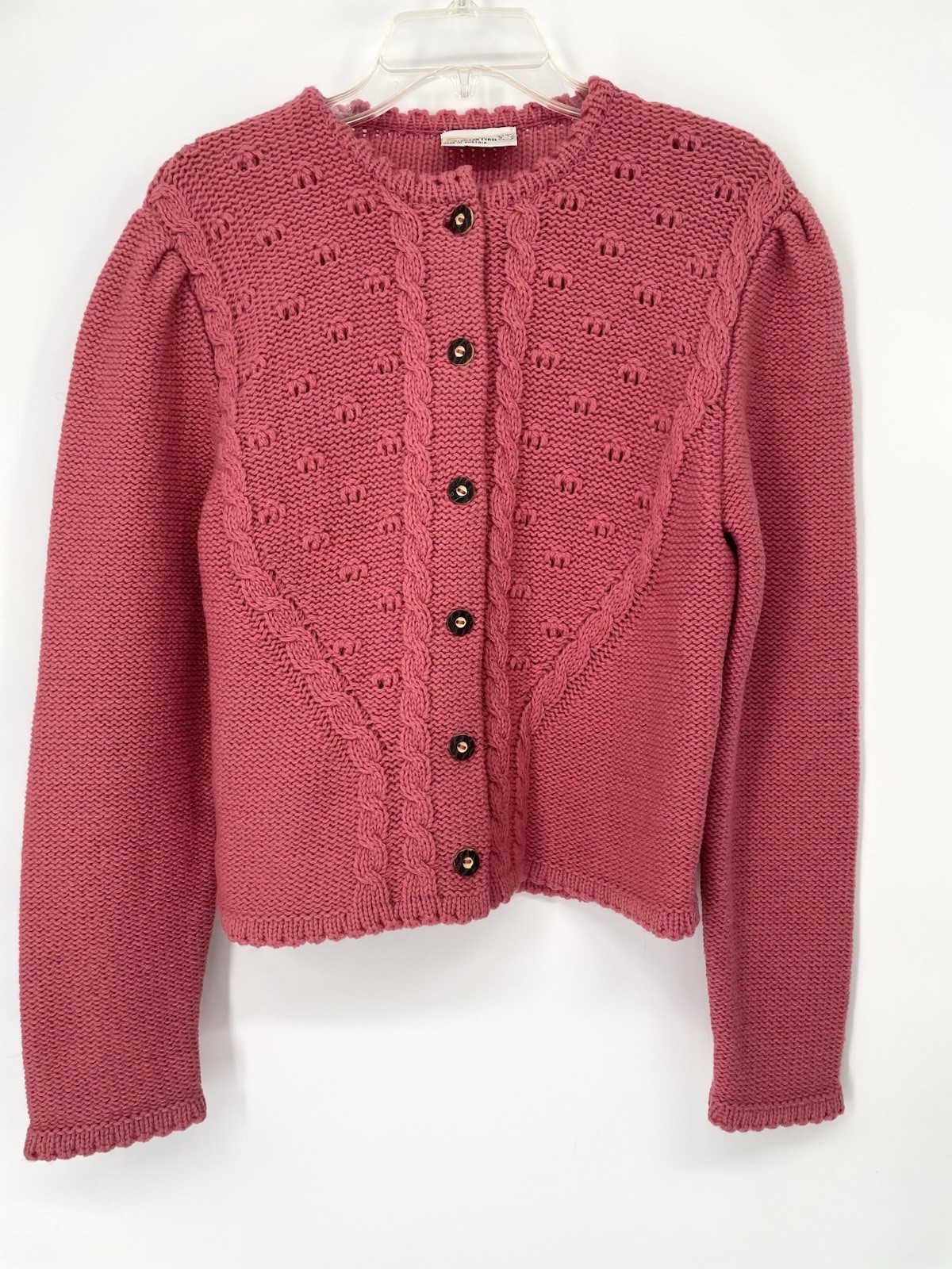 Vintage 80s Stapf Tyrol Pink Alpine Austria Knit Wool Fraulein Sweater Cardigan