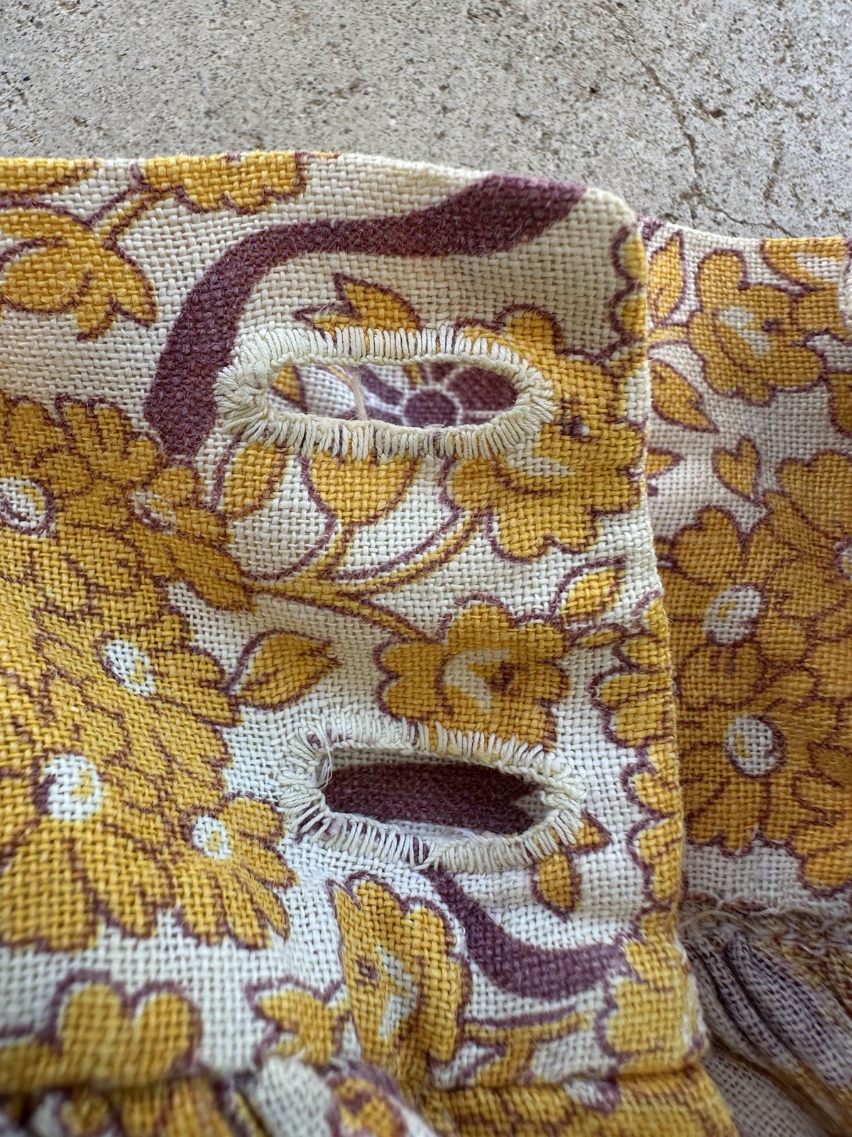 1930s 40s Feed Sack Skirt 28” Waist Yellow Floral Bows Fabric Cotton Prairie VTG