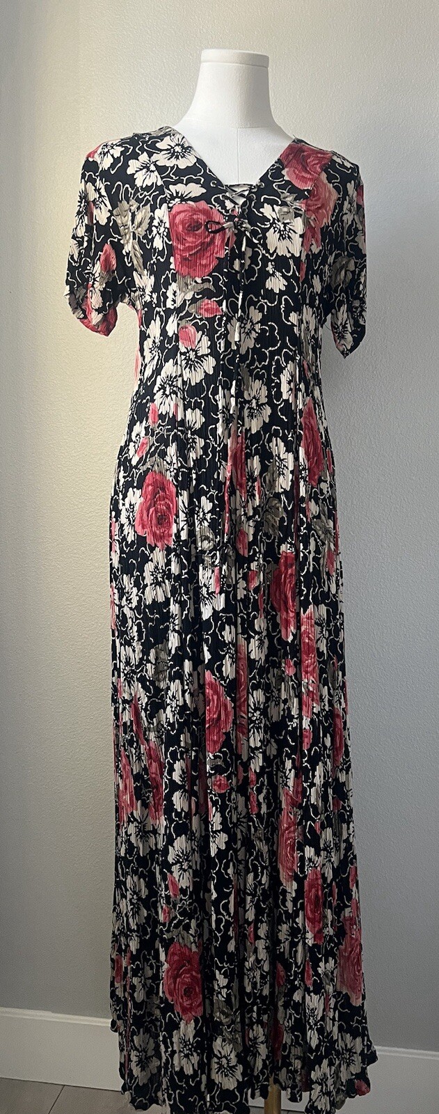 Vintage 90’s Starina Floral Rose Grunge Fairy Fit And Flare Maxi Dress Size S