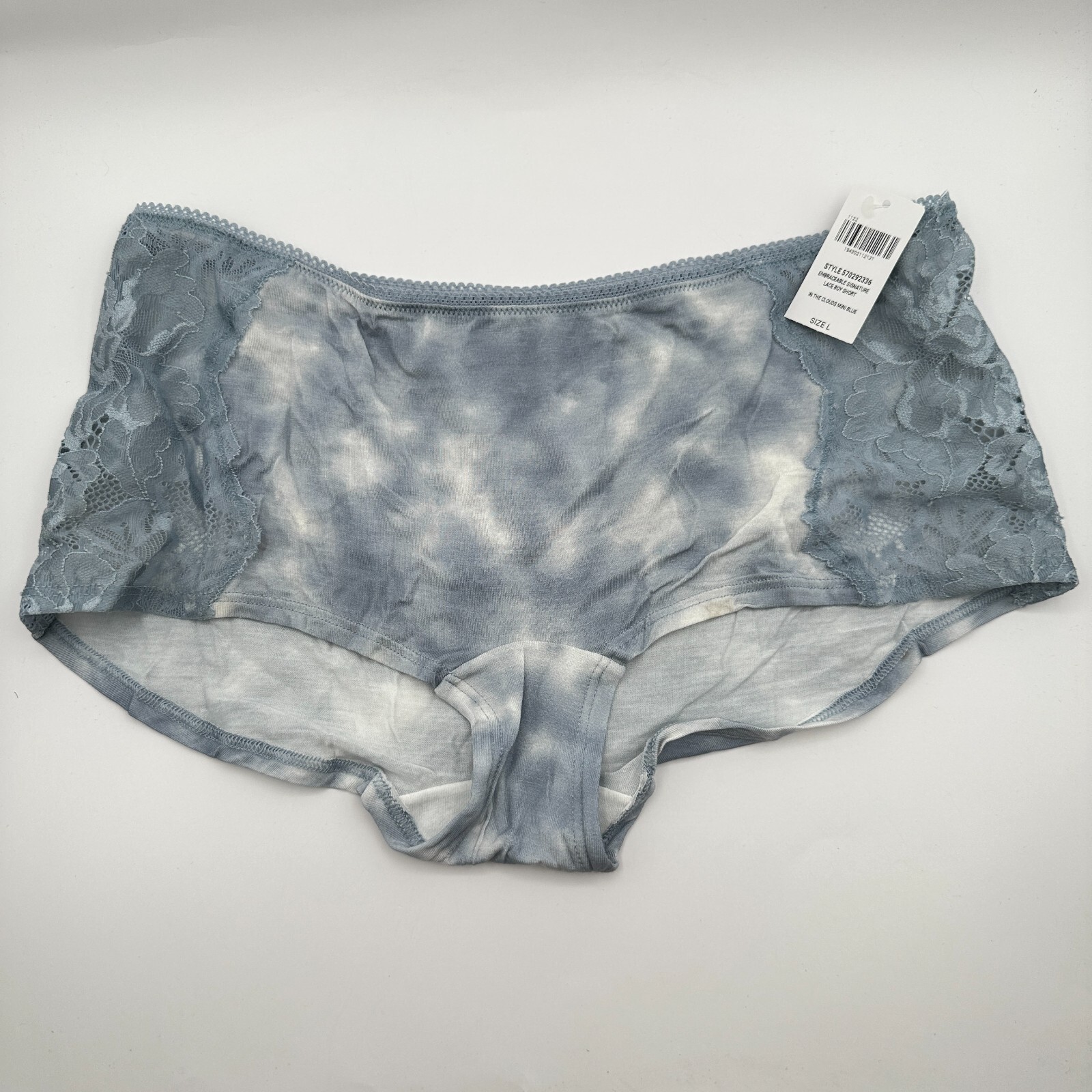 Soma Embraceable Signature Lace Boyshort Large In The Clouds Blue Tie Dye NWT