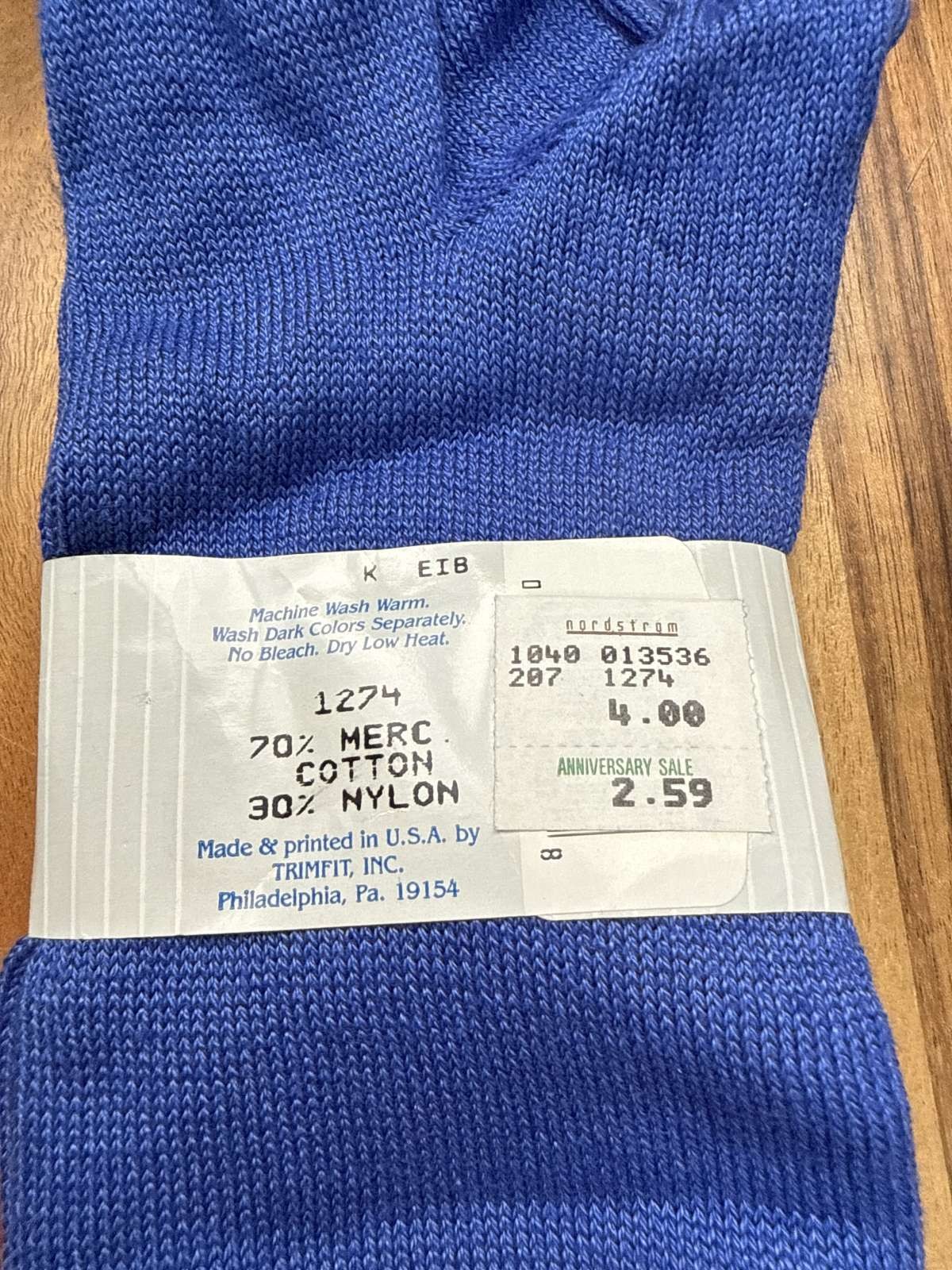 Vintage 1980s Trimfit Blue Cotton Blend Socks Size 9-11 USA Made