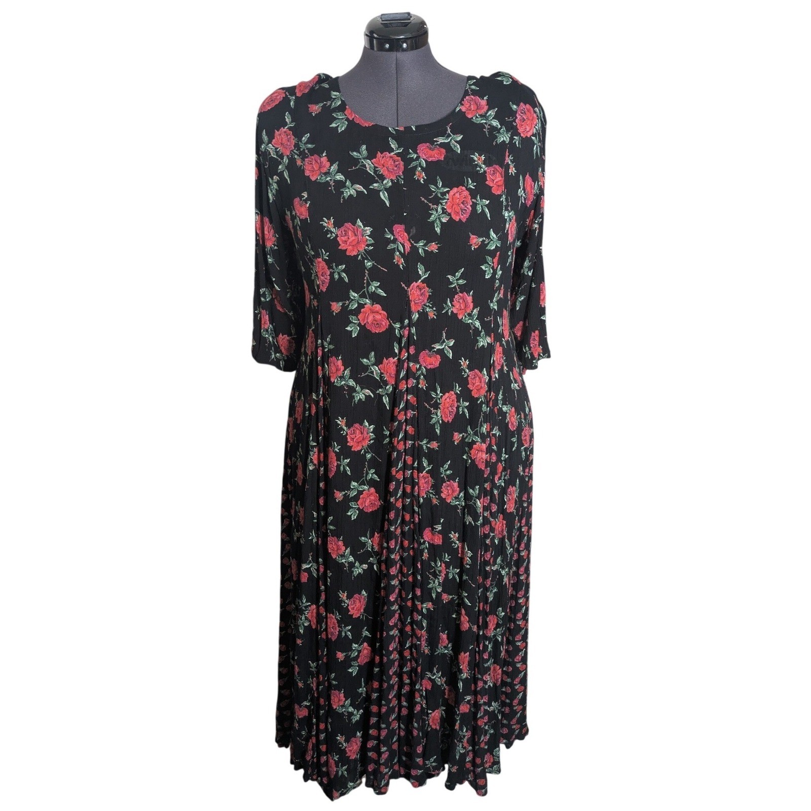 Vintage 90s Collectible Starina Floral Crinkle Rayon Maxi Dress L fits XL