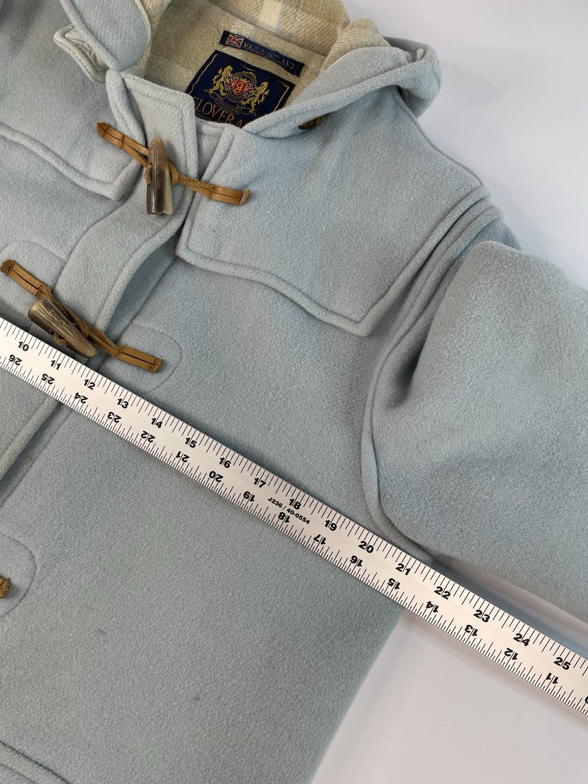Vintage Gloverall Powder Blue Wool Duffle Coat Womens Sz 8 Hooded Toggle FLAWS