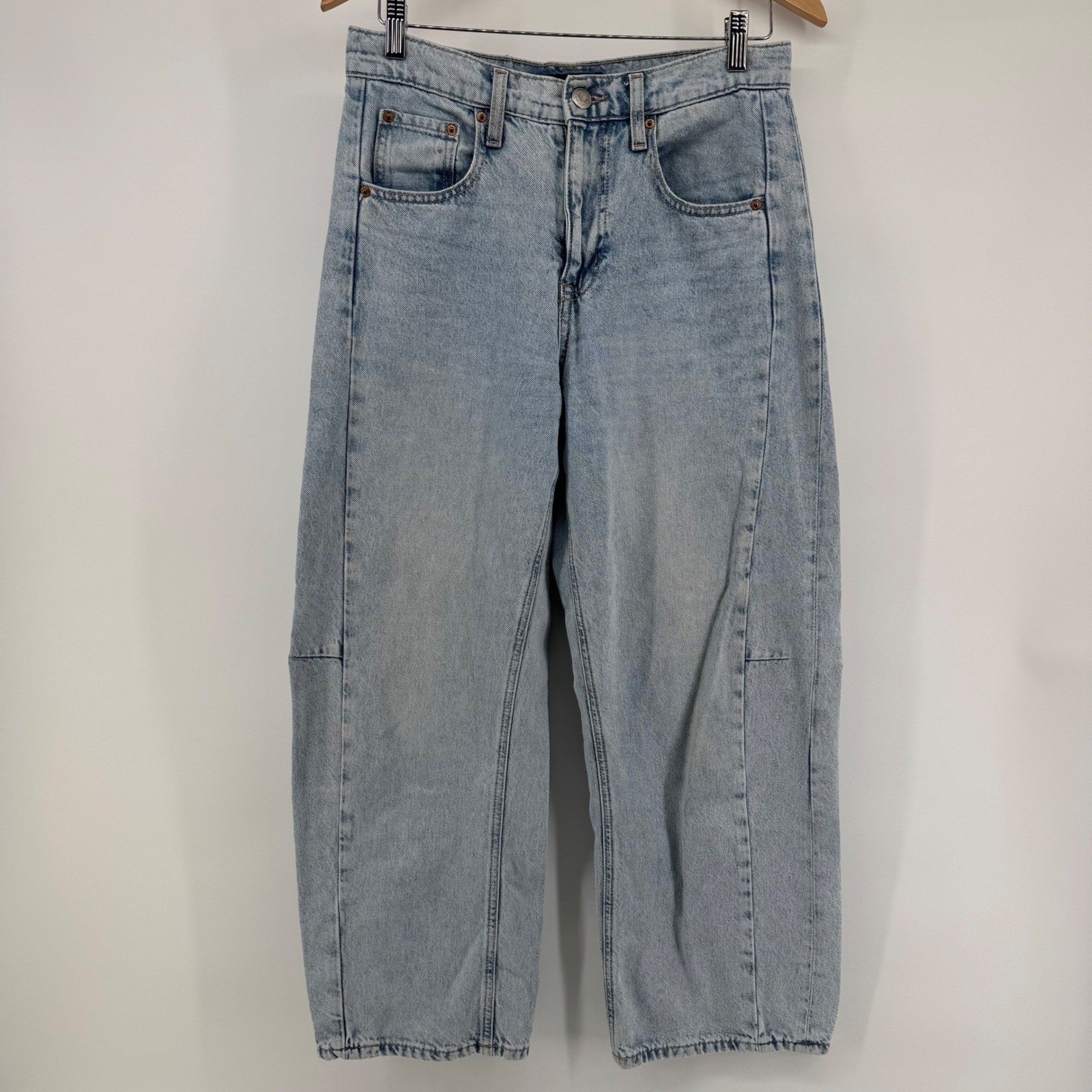 Aeropostale Barrel Jean Light Wash Blue Womens 4 Mid Rise Denim Wide Leg 90s
