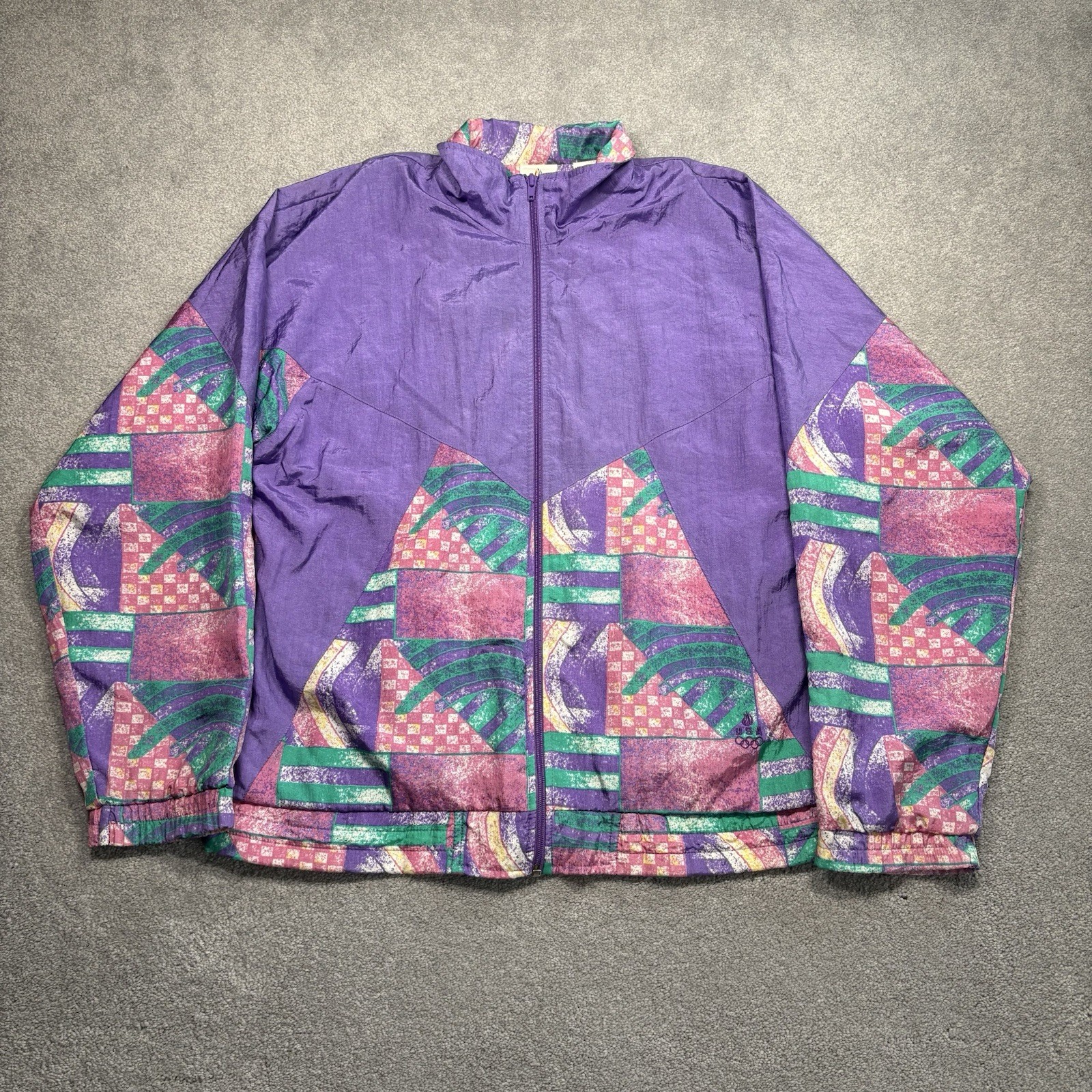1980s JC Penney Track Warm Up Jacket USA Olympics Windbreaker Size M Geometric