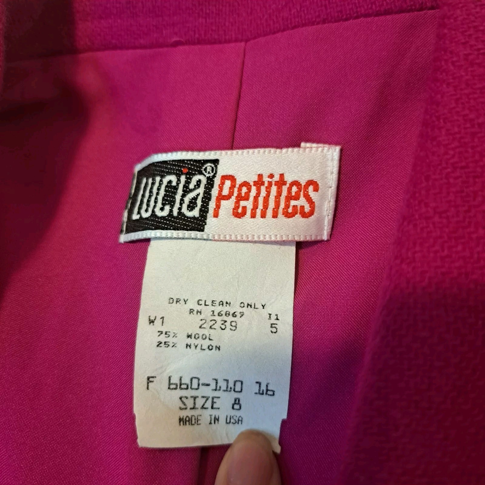 VTG Lucia Petites Hot Pink 90s Magenta Blazer Business Barbiecore Wool Sz 8 USA