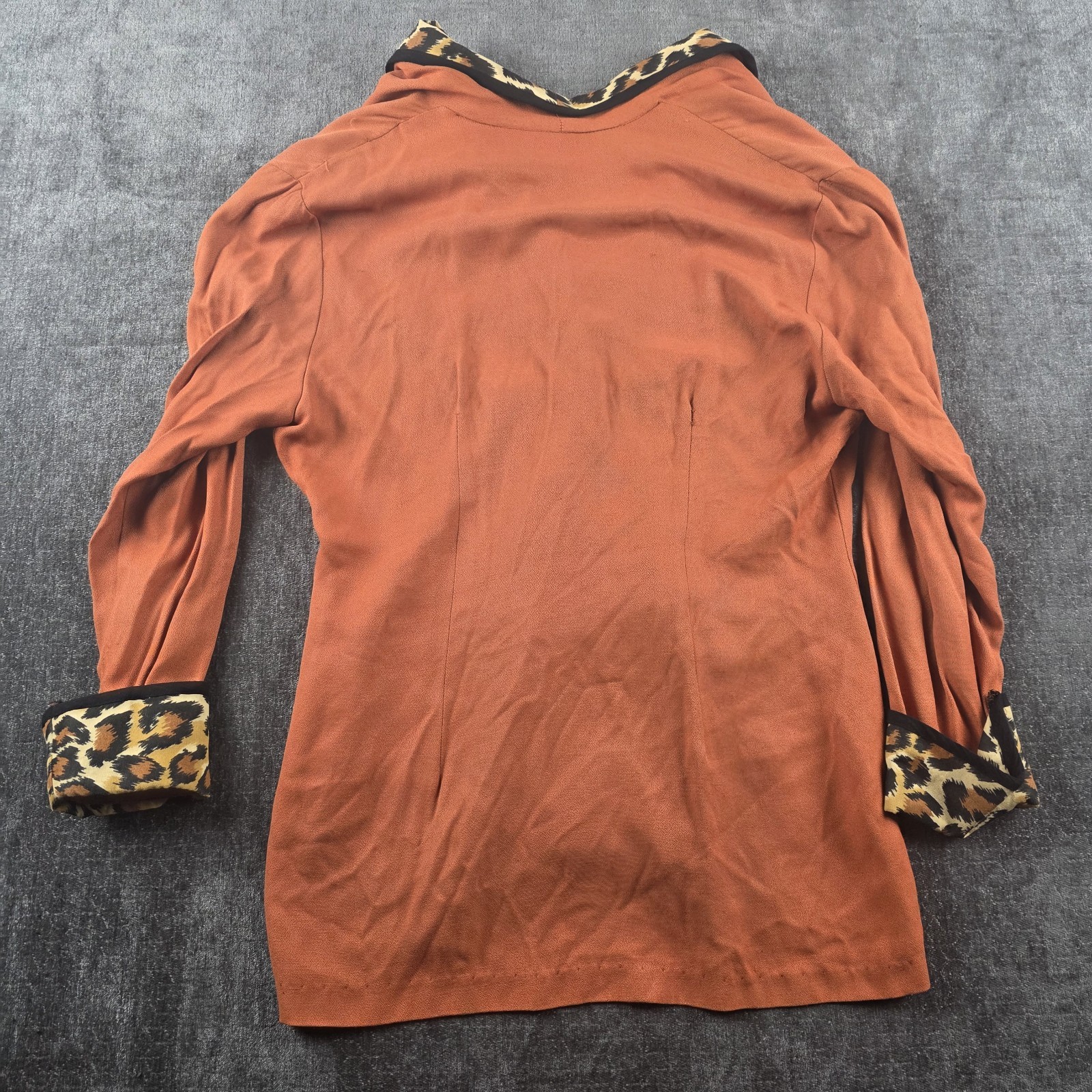 Vtg 70s 80s Womens Blazer Large Leopard Print Pearl Button Rayon Orange Made USA