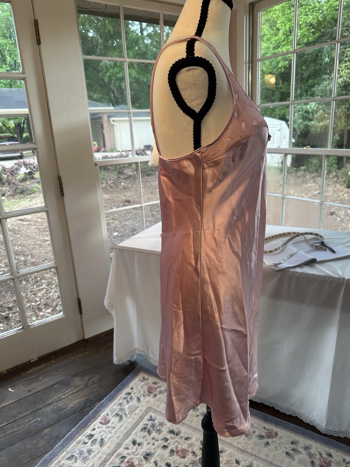 Vintage 90s Pink Silky Nightgown Sheer Rose Straps Nightie Intimates PJ Sz Small