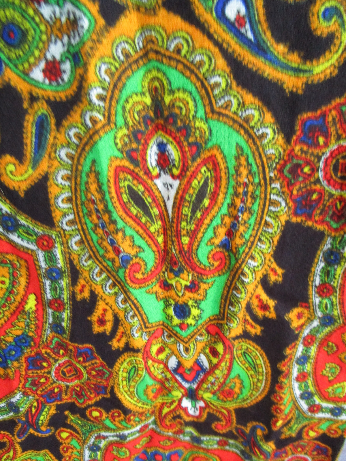 Vtg 70s Hippie Hostess Gown Psychedelic Lounge Paisley Print 2 Tone Maxi Dress