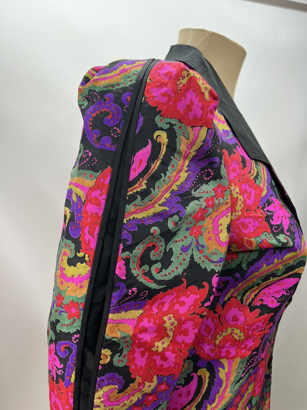 Vintage 80s Thai Silk Multicolor Paisley Womens Jacket Split Sleeve Pockets 12