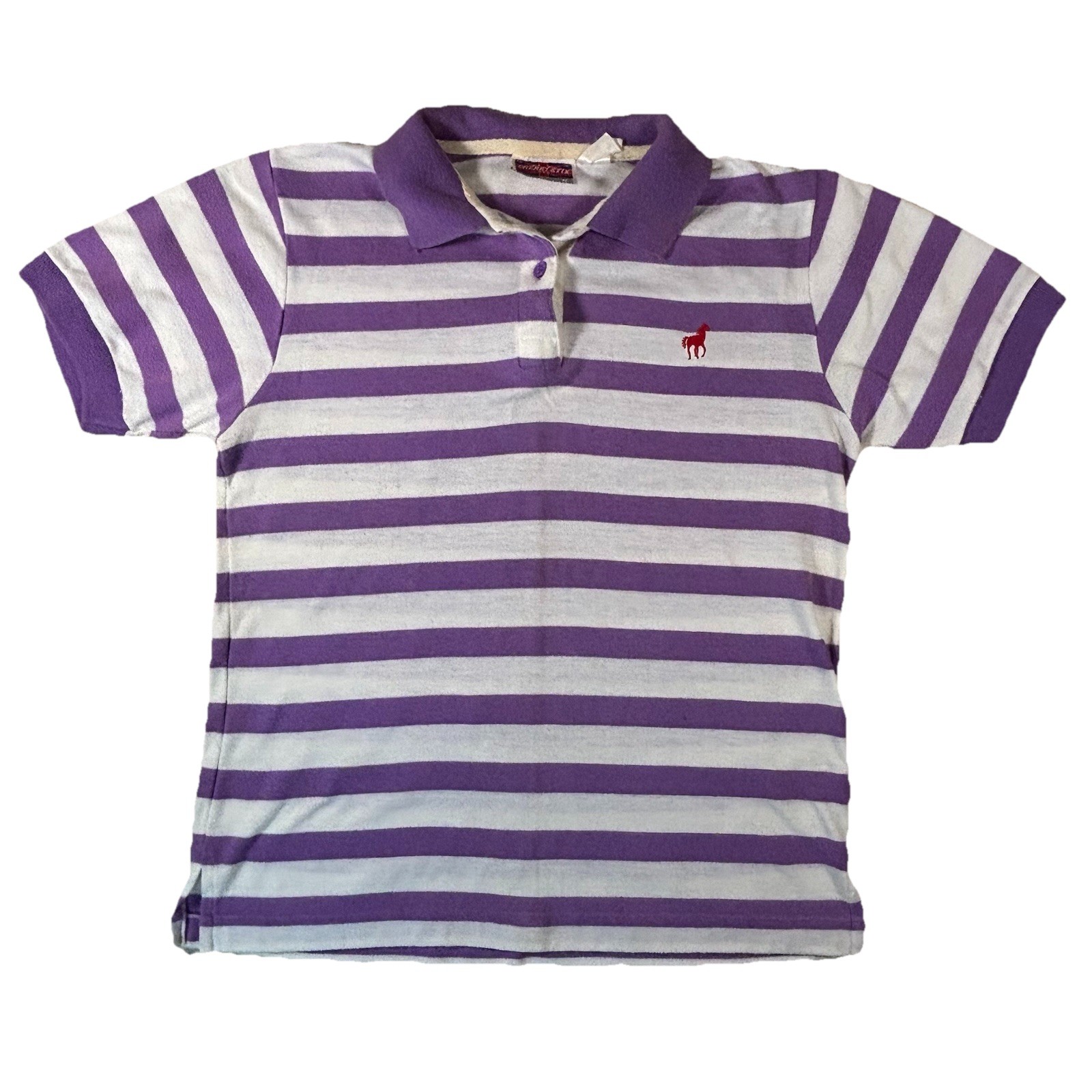 Vintage Polo Shirt M | Cherry Stix Purple White Stripe Horse Logo 90s Preppy