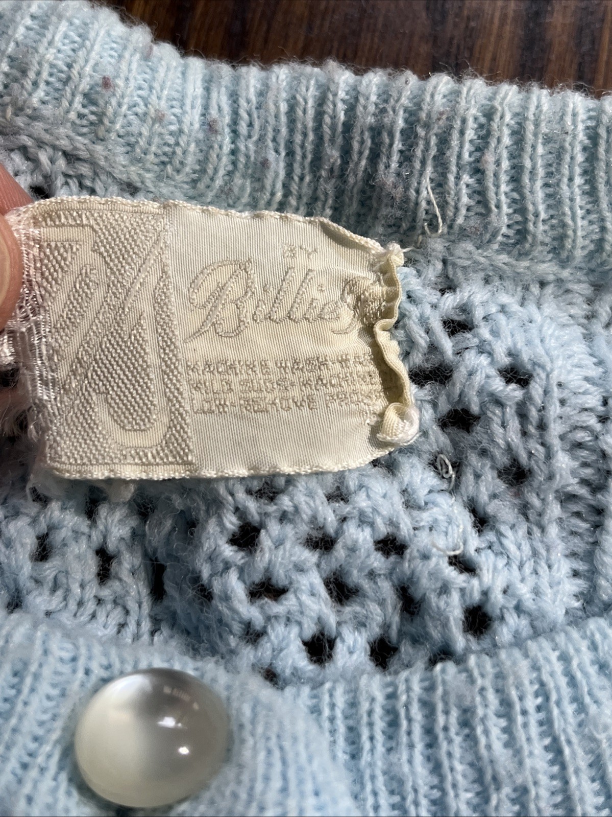 Vtg 60s Billie Jo Cardigan Pointelle Details Light Blue S/M? Grandma Chic