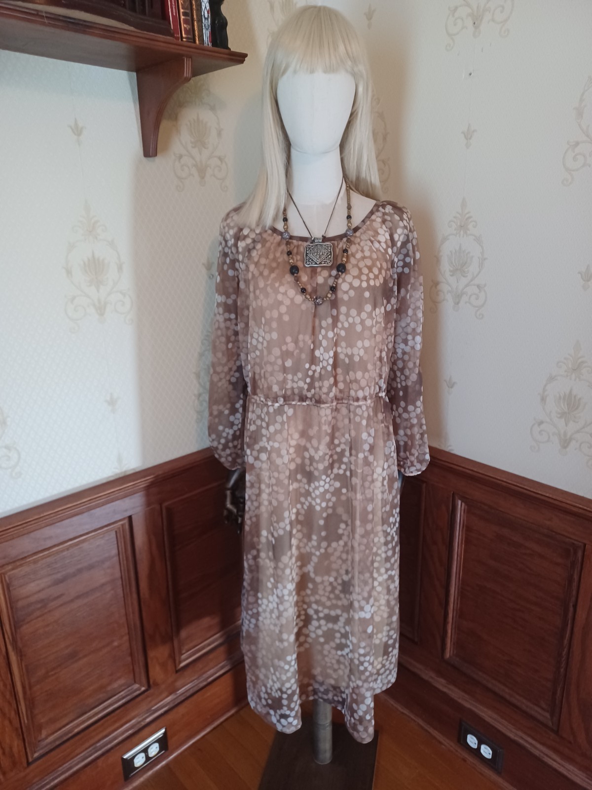 Vintage 1970s Solo San Francisco Brown and White Boho/Ethereal Midi Dress