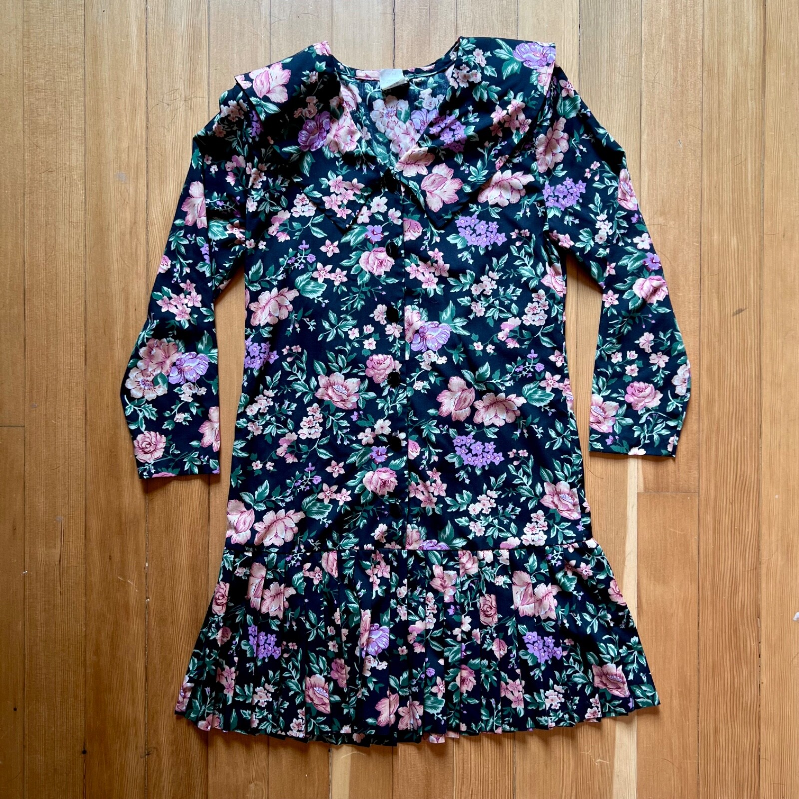 vintage 80s/90s drop waist dark floral dress 9/10 M