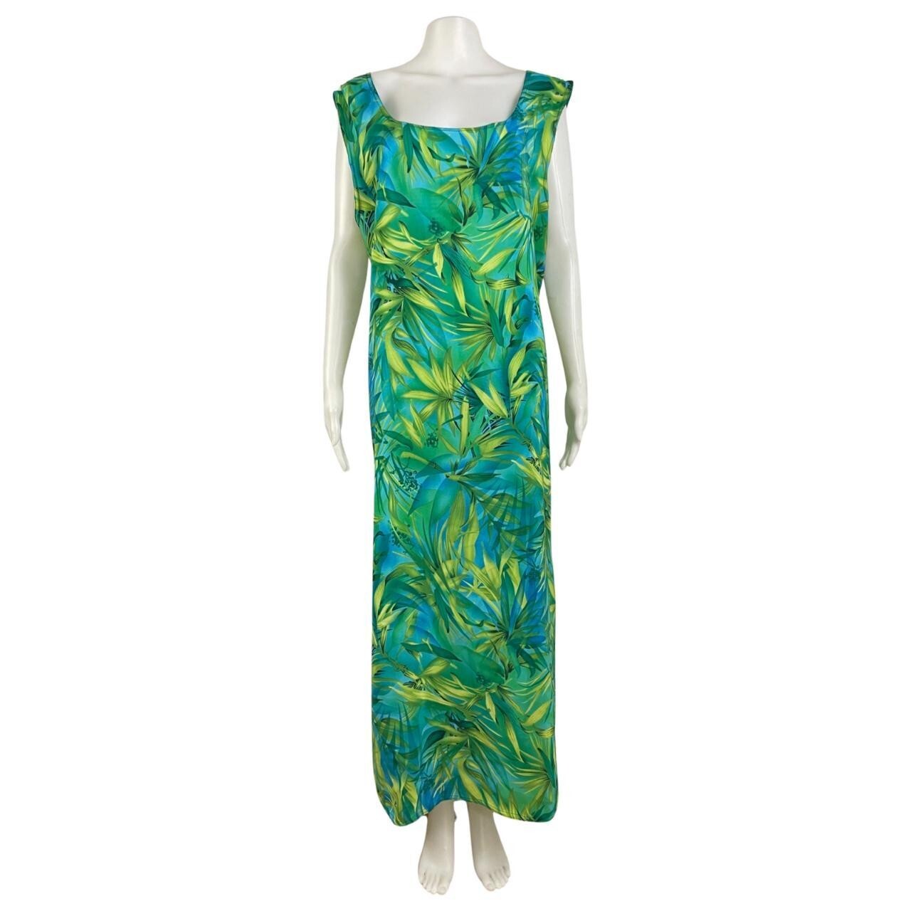 Vintage Tropical Dress Plus Size 1X/2X 1990s Floral Print Maxi Tie Back Waist