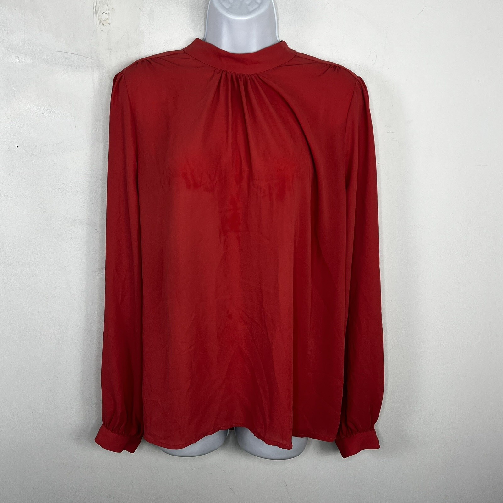 VINTAGE Joan Vass Womens Top Sz L Salmon Pink Long Sleeve High Neck Old Money