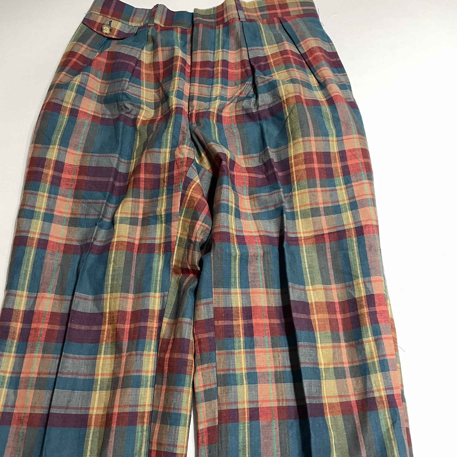 Vtg Plaid Breeches Brand Pants Pleated Cuffs Size 28 x 26