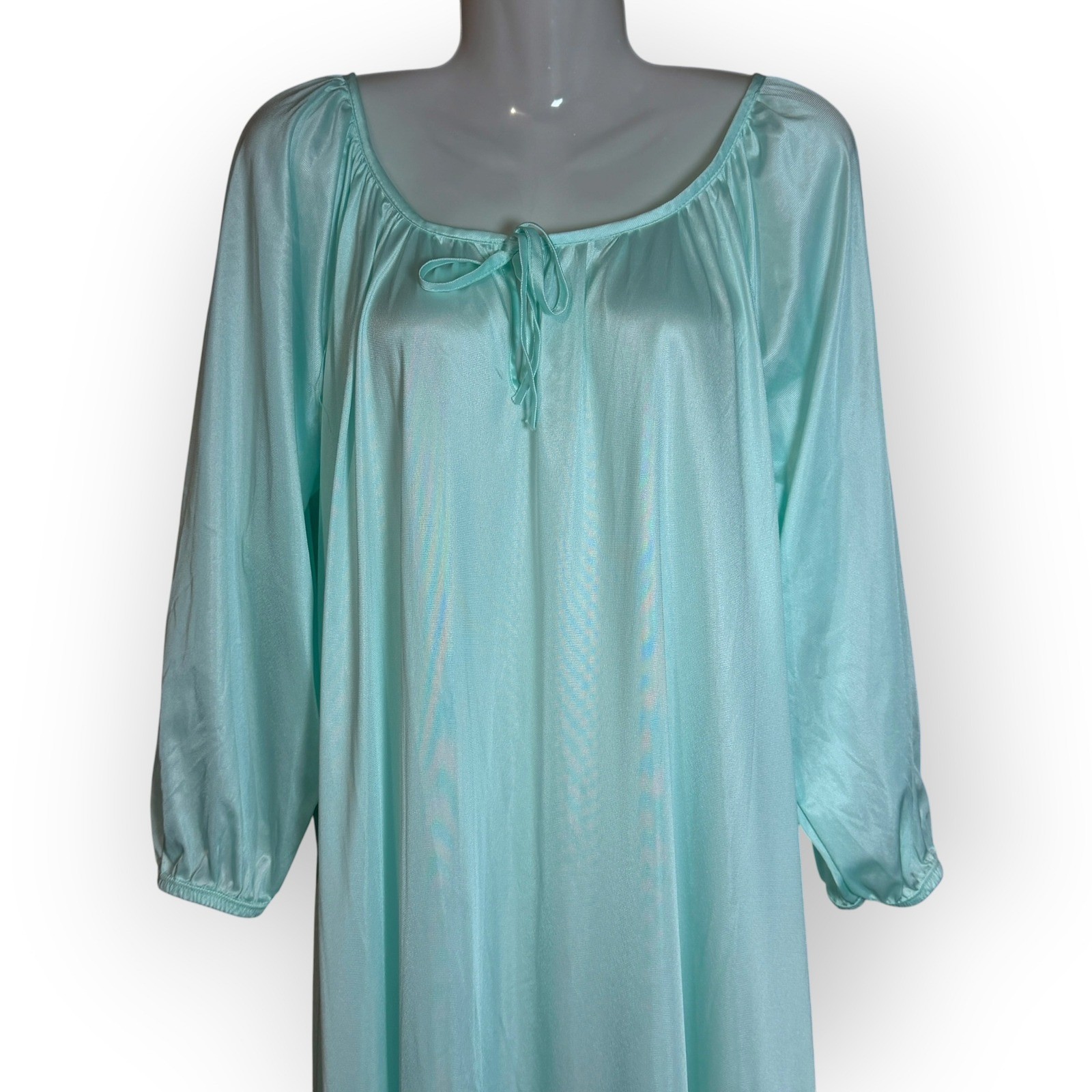 Anthony Richards Vtg Mint Aqua Green Nylon Nightgown Long Sleeve Large USA Trad