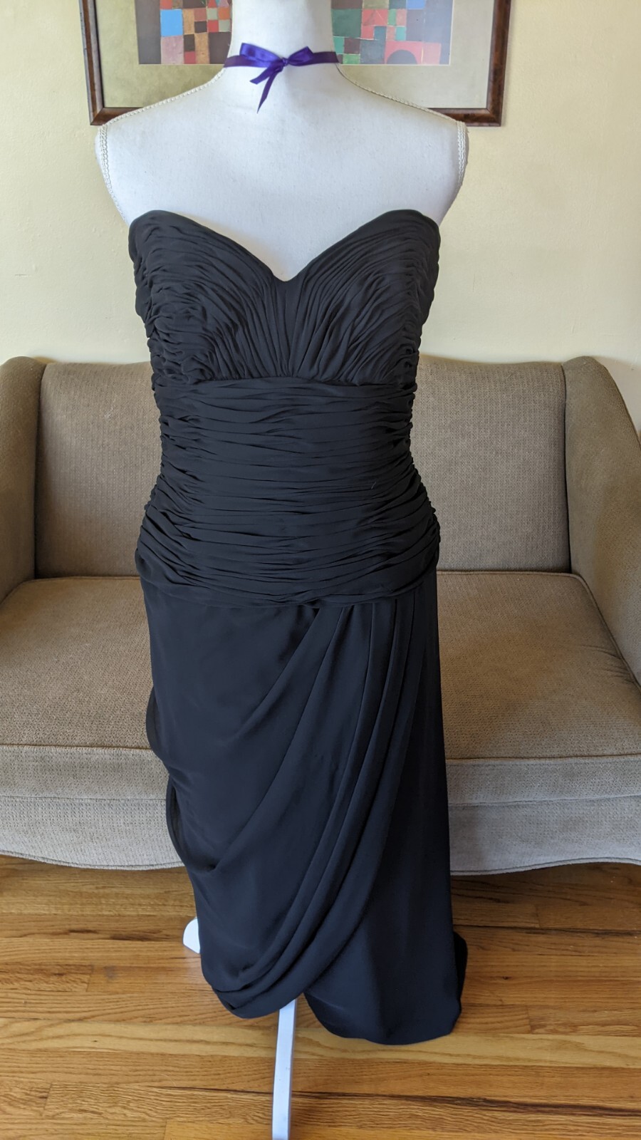 Vintage Victor Costas Neiman Marcus Black Strapless Ruched Silk Organza Dress