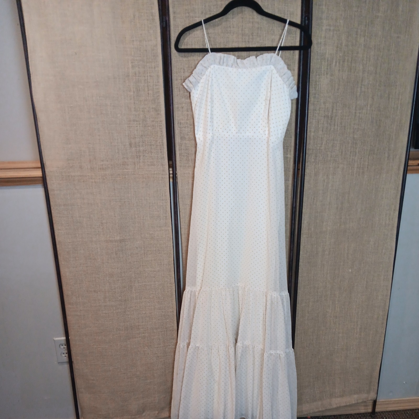 Sylvia Ann Prairie Maxi Dress Ivory Yellow Swiss Dot Cottagecore Romantic Sz8