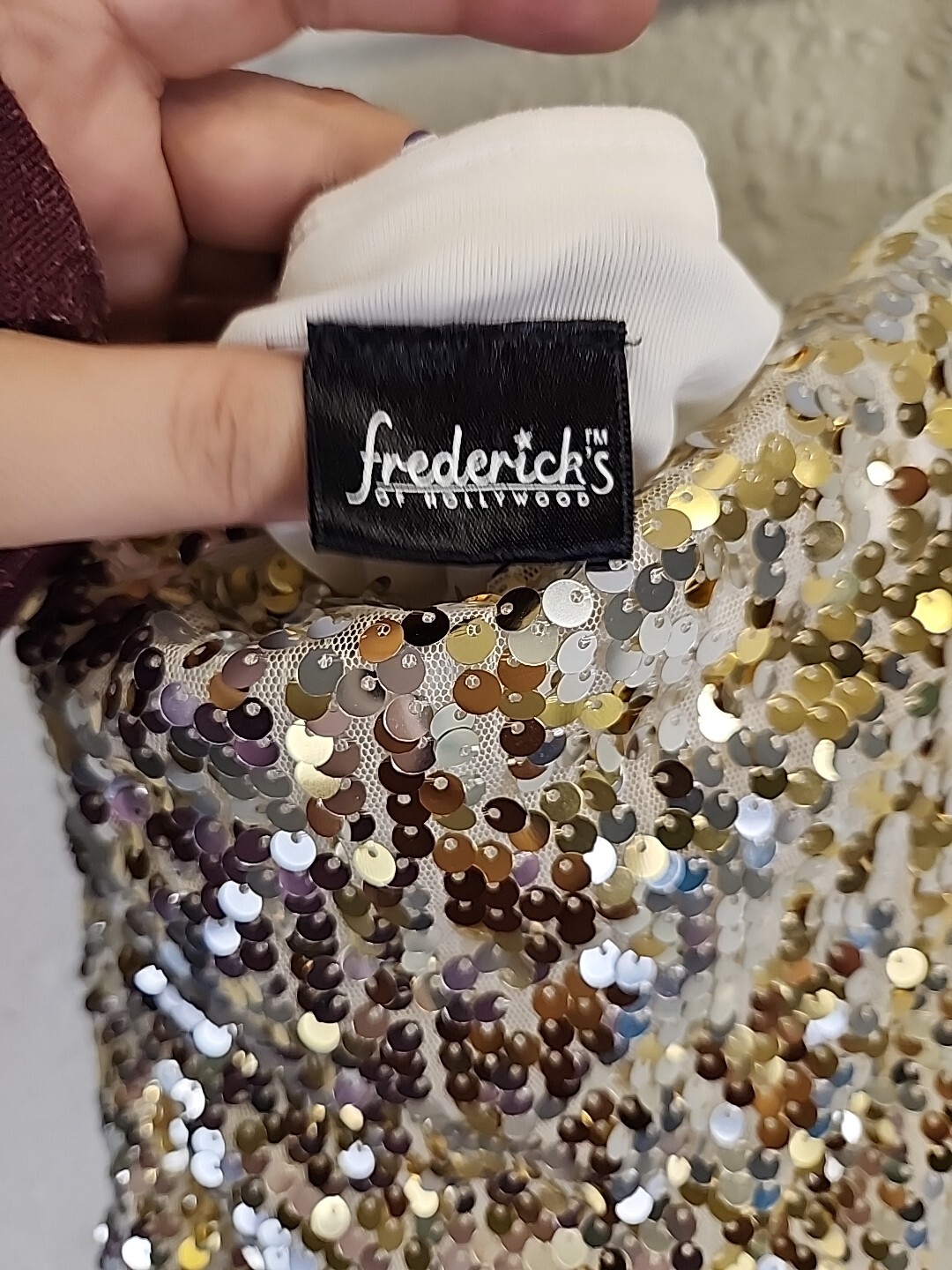 VTG Fredericks of Hollywood Strapless Gold Sequined Top SZ L