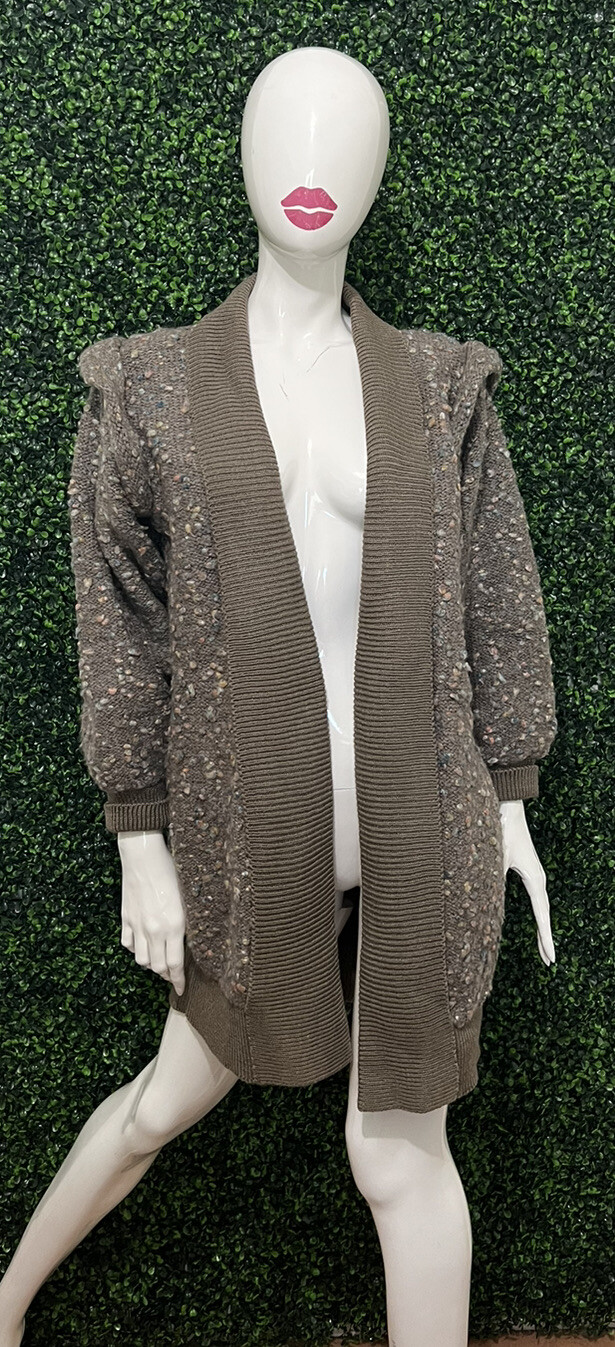 *Vintage 80s Ray Daniels Beverly HIlls Brown Mid-Lenght Puff Sleeves Cardigan