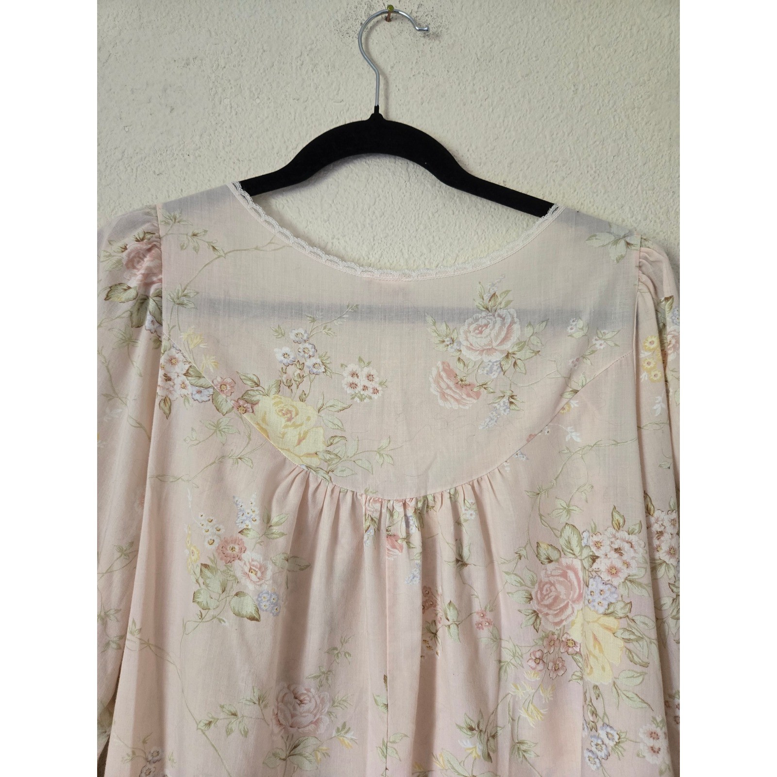 Vintage Cliche Tea Rose Lace Trim Nightgown Sleep Dress Shabby Chic Cottagecore