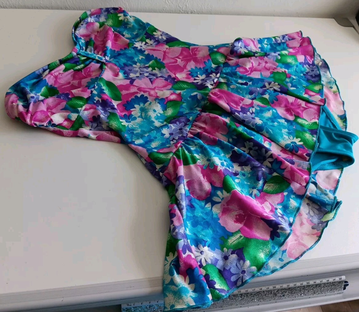 Vtg 14 One Piece Floral Sea Fashions of California Skirt Swimsuit Bathing Suit