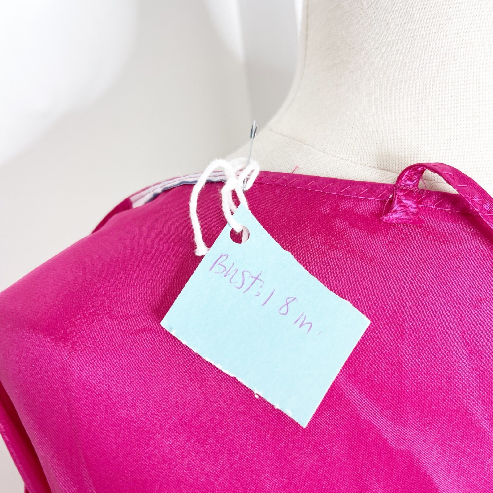 Vintage Hot Pink Satin Lace Trim Camisole Spaghetti Strap Tank Top Lingerie