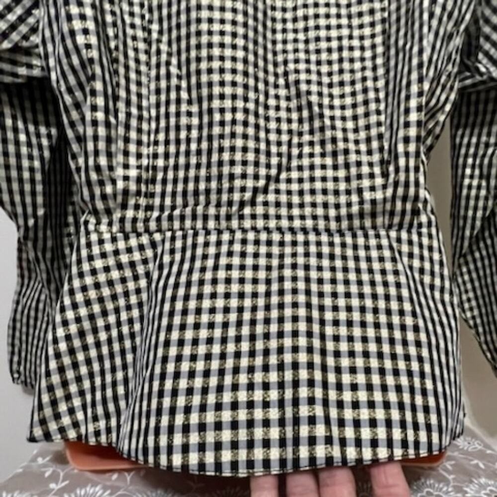Vintage Opal Hot Property Gingham Metallic Gold Studded Wrap Blouse Small USA