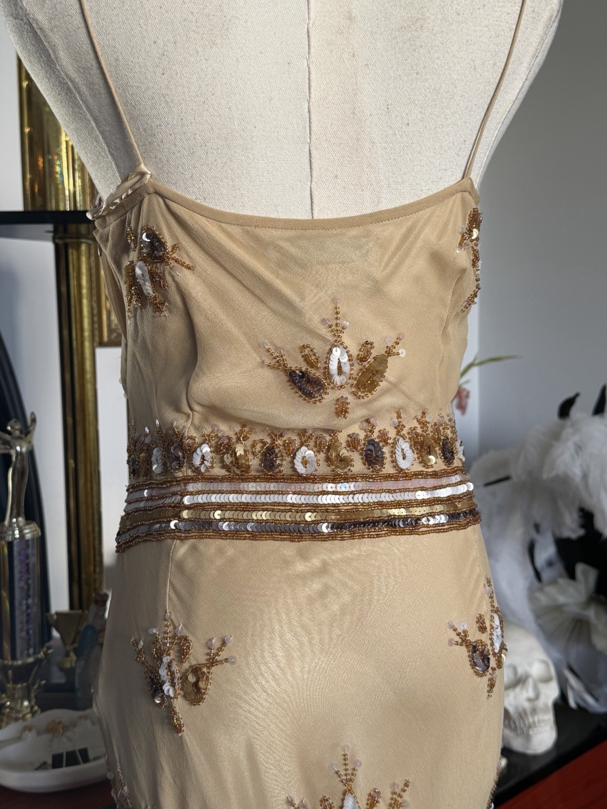 Vintage Papell Boutique Evening Silk Beaded Gown Size 6 NWT Deadstock Y2K