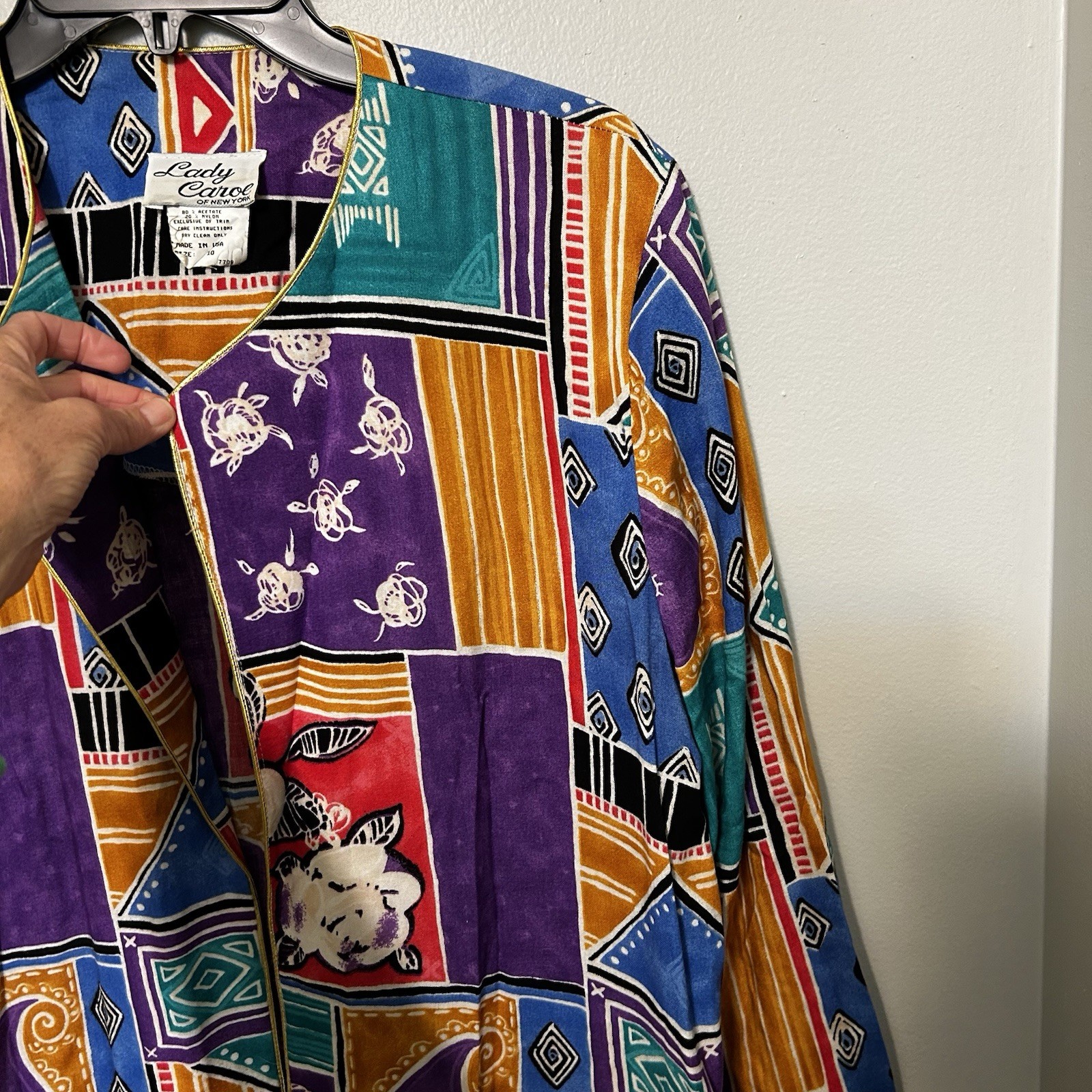VINTAGE LADY CAROL OF NEW YORK OPEN FRONT Jacket Blazer Multicolored Abstract 10
