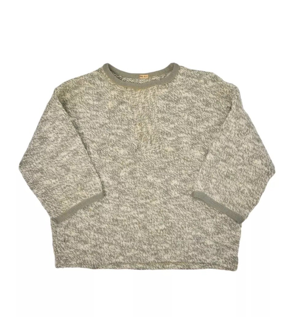 Vintage Hand Knit Sweater Womens Small Wool Crewneck 1/2 Sleeve Cropped Ringer
