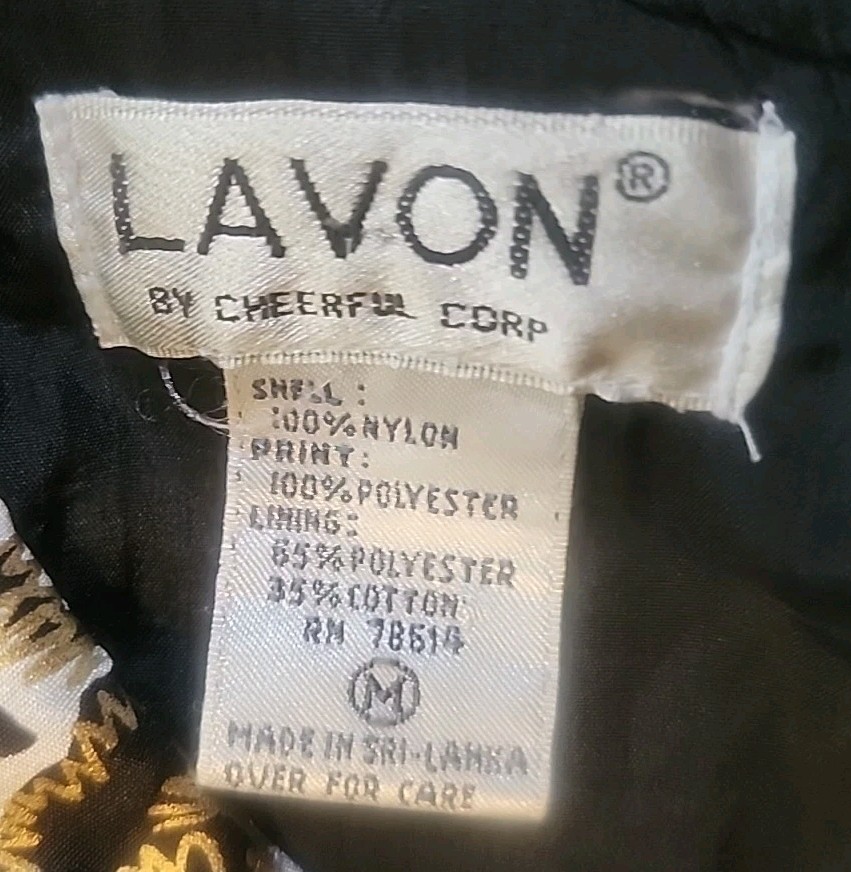 Vintage Lavon 1980-90s Tracksuit Windsuit Sz M Retro Lined Black Gold Floral