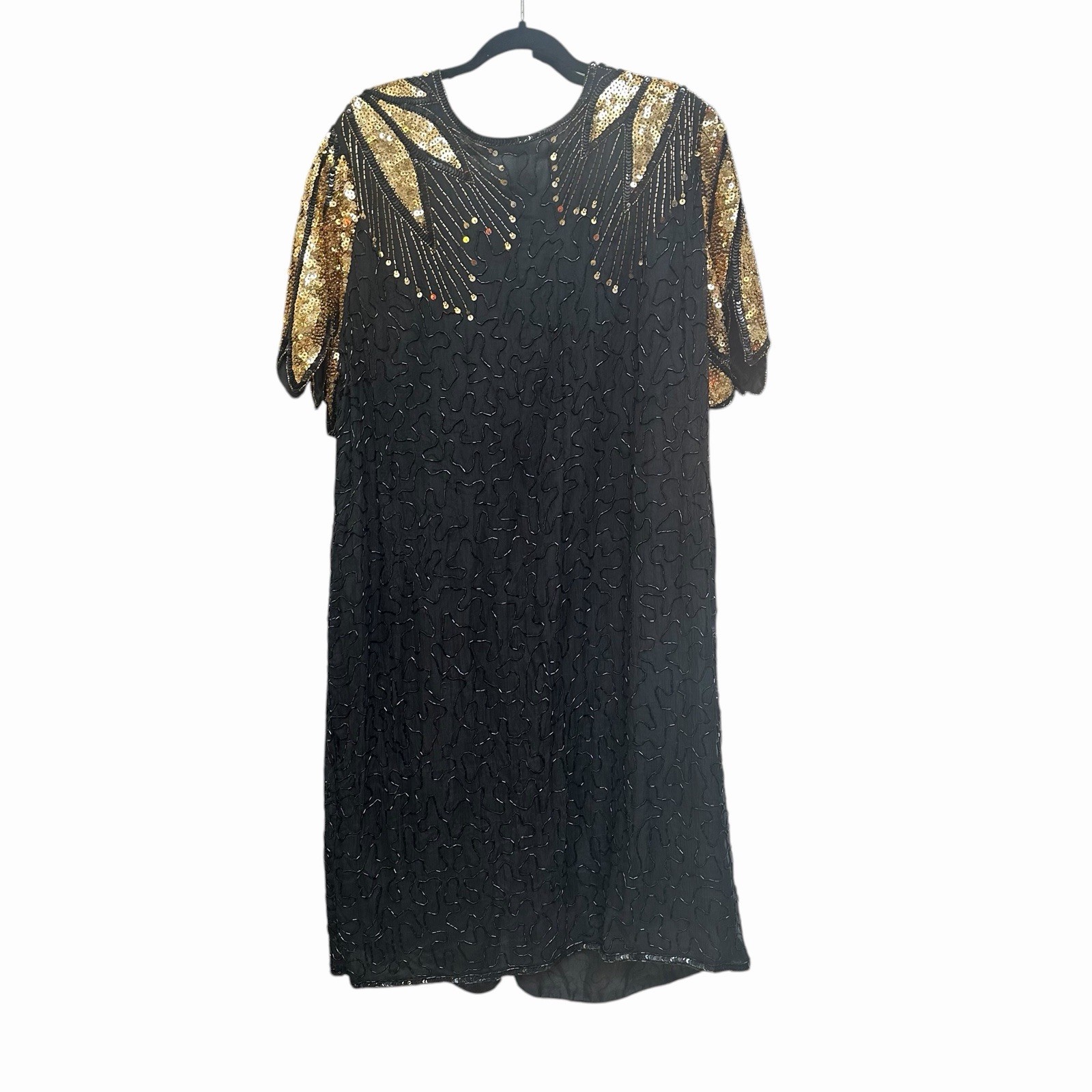 VTG 80s 90s Silk Beaded Sequin Dress Art Deco Gatsby 26W Kazar Style