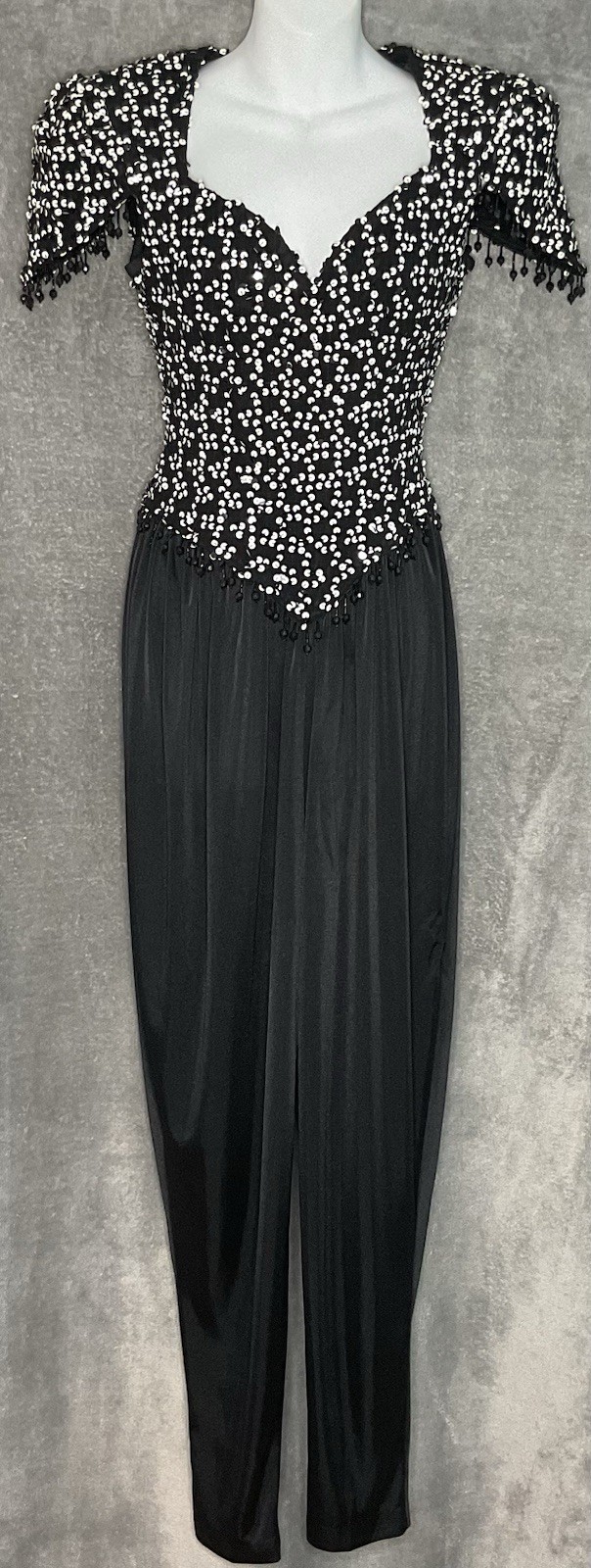 Vintage Susan Roselli Black White Sequin Jumpsuit Tagged Size 8 (XS-S) USA Made