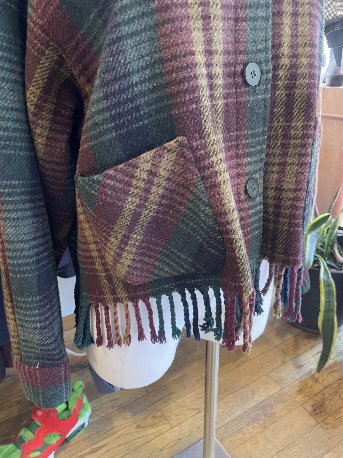 Vintage 80s Plaid Wool Cropped Fringe Jacket