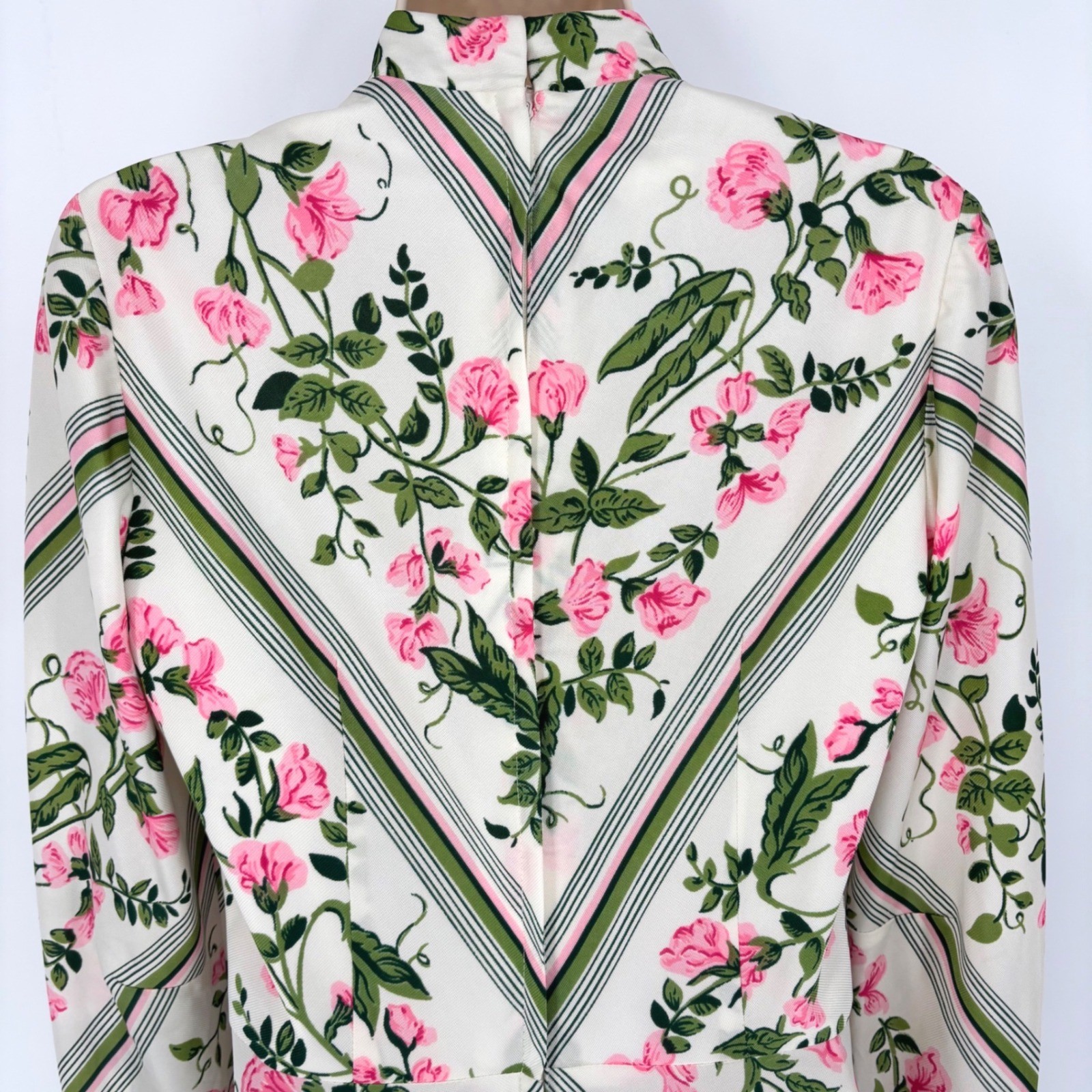 Vintage Julie Miller California 70s Floral Chevron Maxi Dress Pink Green Sz 12