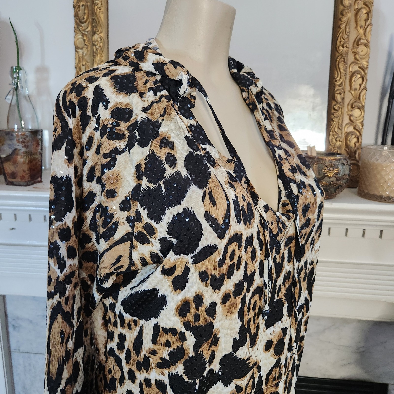 Vintage Y2K Apple Bottoms Brown Leopard Hoodie Dress Sequin Mob Wife Plus Sz 1X